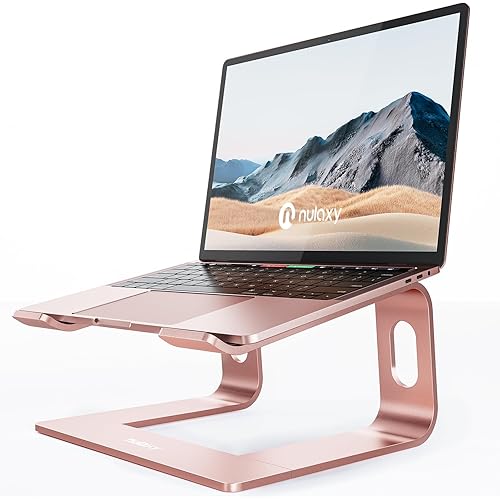 Nulaxy Laptop Stand, Ergonomic Aluminum Laptop Computer Stand, Detachable Laptop Riser Notebook Holder Stand Compatible with MacBook Air Pro, Dell XPS, HP, Lenovo More 10-16” Laptops - Rose Gold
