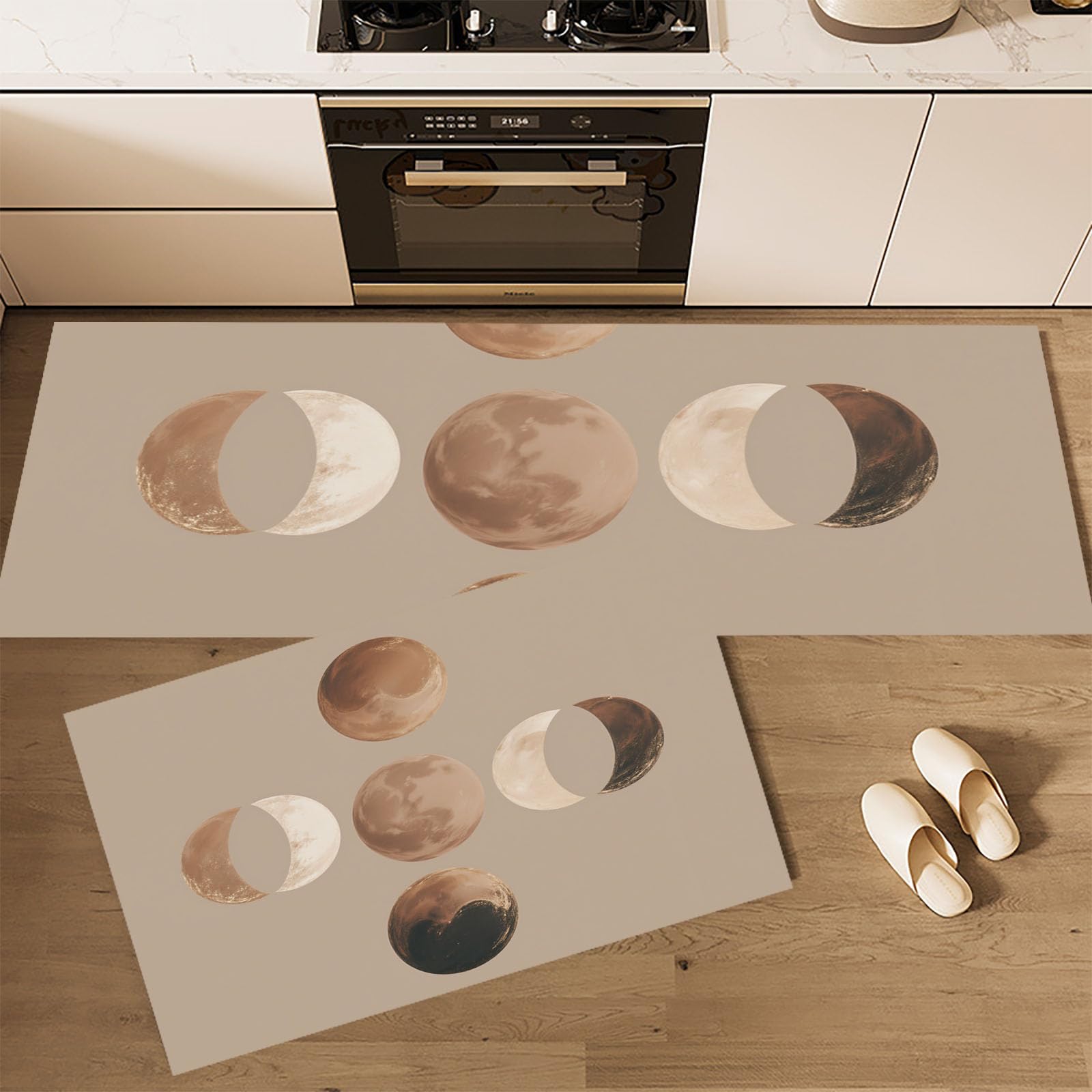 Juegos de 2 alfombras de cocina de 44x75 y 44x120cm color marrón