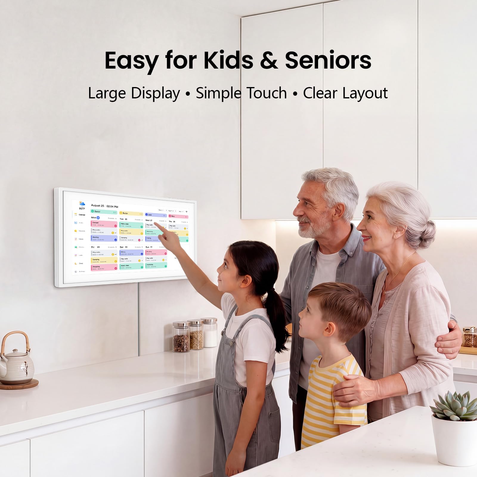 15,6 Zoll Digitaler Familienplaner Full HD Touchscreen mit Wand Kalender, Fotorahmen (1920x1080), Uhr, Planner, Essensplaner für Familie Senioren