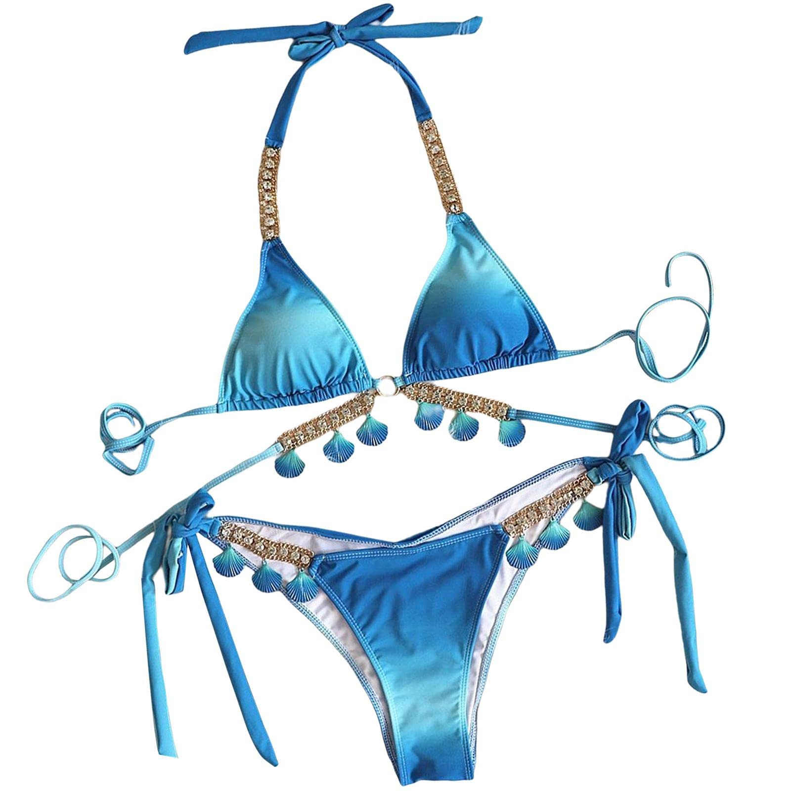 calandis ™ Women Bikini Set Diamond Chain Triangle Top Swimsuit Swimwear Blue S | Swimwear | Womens Clothing-picture-28