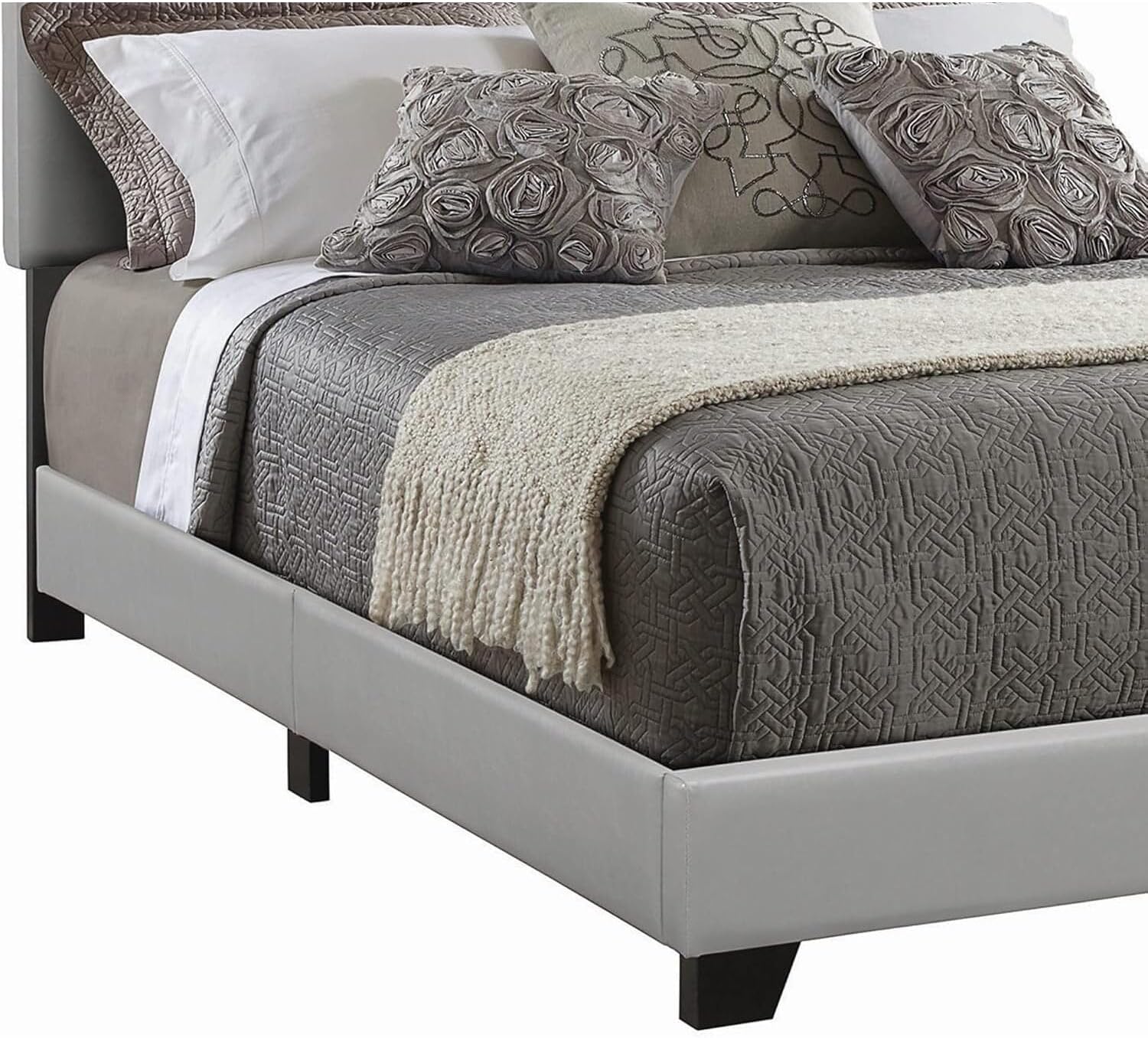HomeStock Contemporary Cool Bed Frames King with Tall Bed Frame Leather Upholstered California King Size Platform Bed, King Bed Frame, Gray, 91" L X 77" W X 46" H