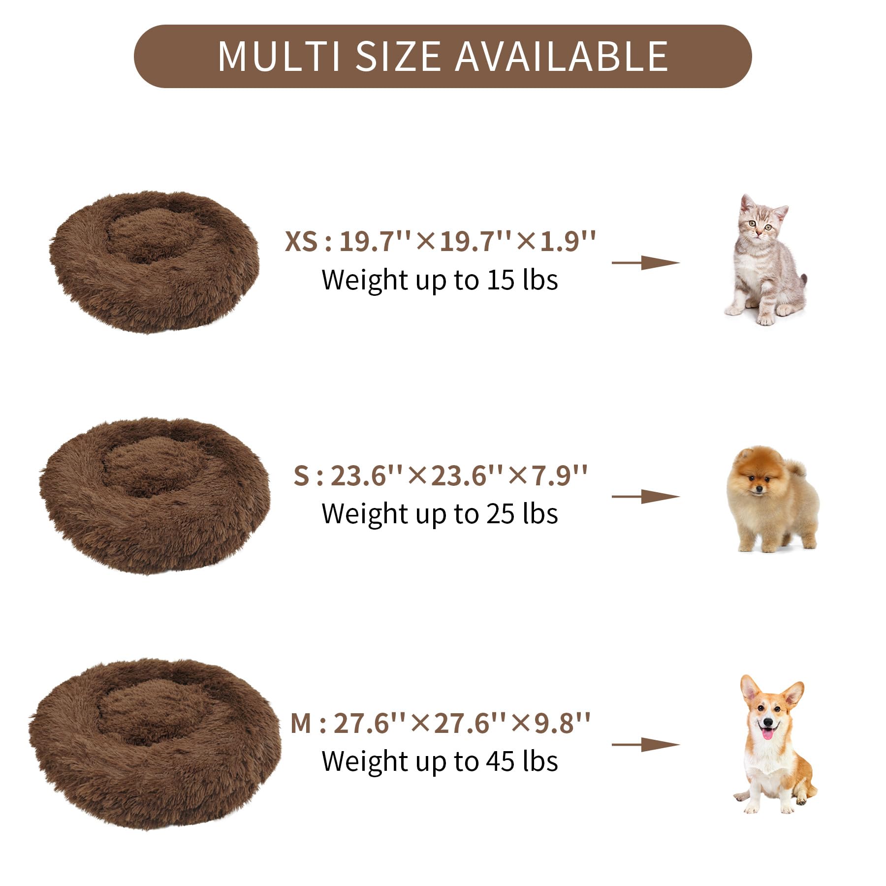 Cama calmante de lujo para perros y gatos pequeños y medianos, cama redonda de piel sintética acogedora, cálida, suave, esponjosa, de piel sintética, tamaños de 24 pulgadas, cama para cachorros