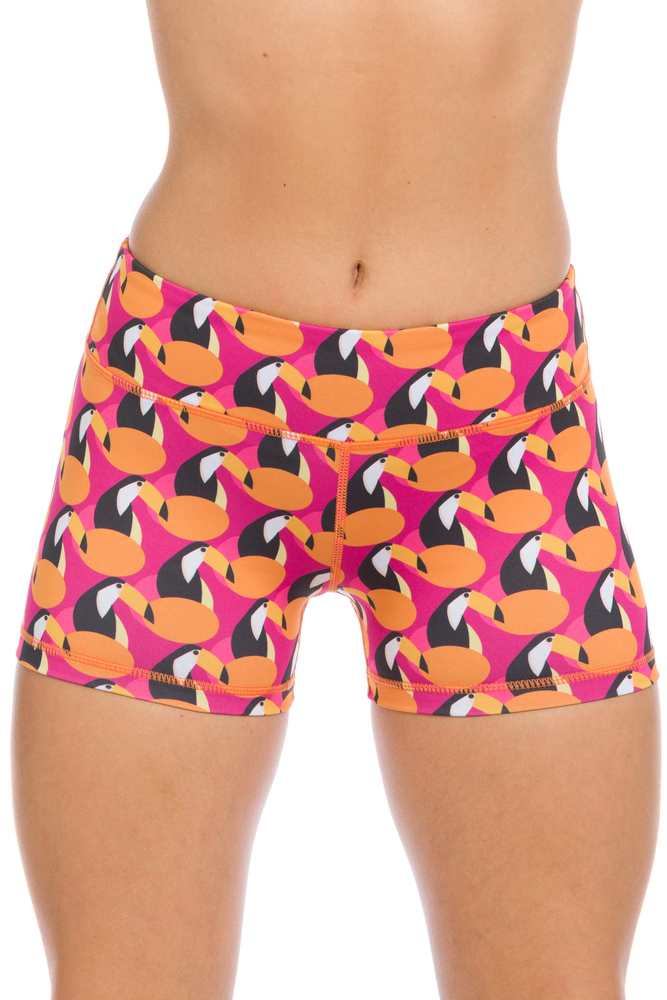 I AM BECOMING IABMFG 3" Stretch Yoga Booty Shorts - Fitness, WOD, Running (XS, Toucan Sam Pink)
