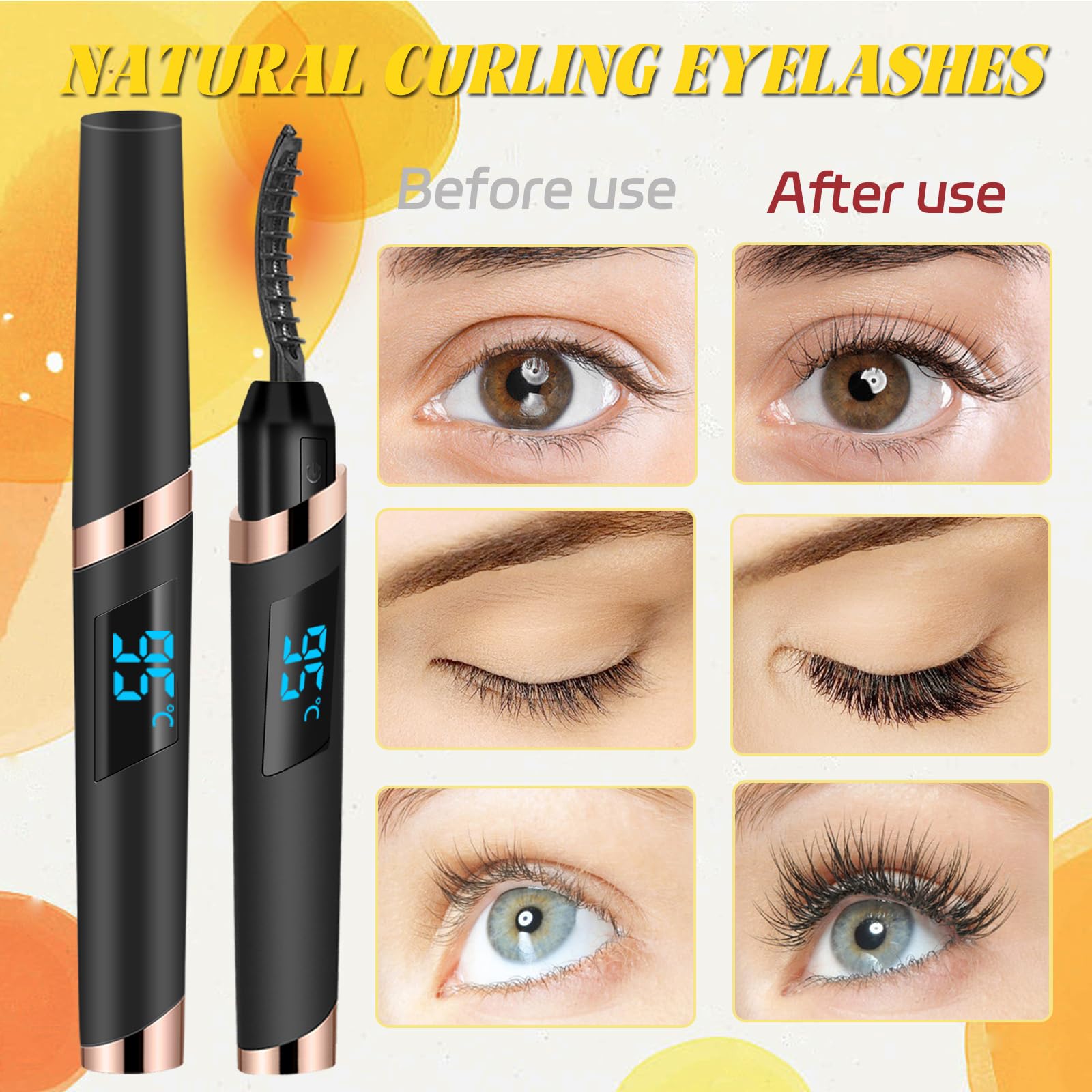 Beheizte Wimpernzange – Wimpernzange, beheizt, 4 Temperaturmodi, wiederaufladbar, elektrischer Wimpernzange, beheizte Wimpernzange für Frauen, Aufwärmen in 8 Sekunden, Anti-Verbrennungs-Design, MBlack