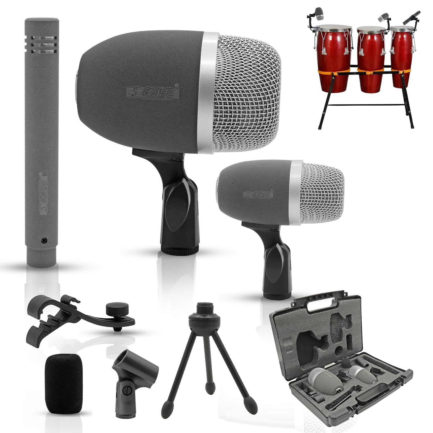 5 CORE Conga Mic Snare Tom Set Professional XLR Cardioid Unidirectional Condenser Instrument Microphone Kit Congo 3XP
