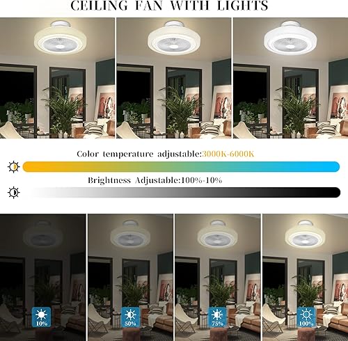 Miniatura 2 de GESUM Ventilador de techo con luces ventilador de techo RGB de perfil bajo de 20 pulgadas con control remoto ritmo musical y atenuación LED de color