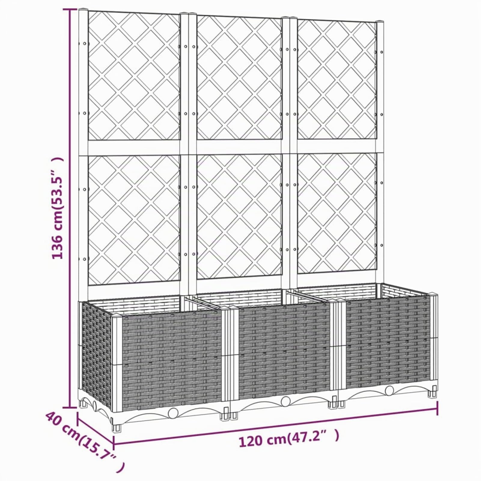 MOONAIRY Jardinière avec Treillis Gris foncé 120x40x136 cm PP,Jardinières,Jardinieres Exterieur,Bac Jardiniere,Bac à Fleurs Extérieur,Jardinieres Balcon
