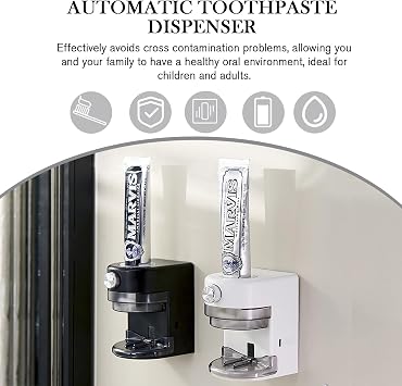 AVEKI Automatic Toothpaste Dispenser, Electric Toothpaste Dispenser for Bathroom, Wall Mounted Bathroom Accessories Use for Family, Smart Toothpaste Dispensers for Kids and Adults (Black)