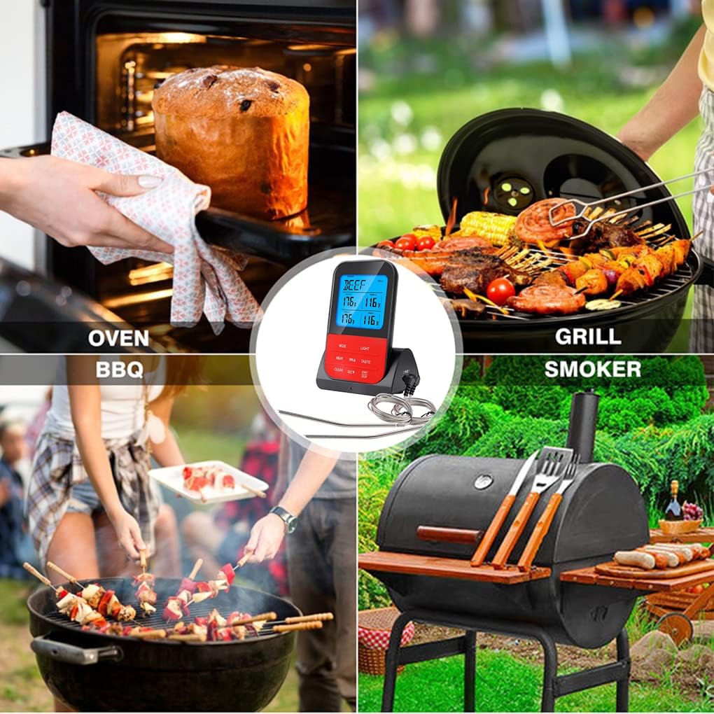 Digital Food Thermometer, Wireless Meat Thermometer, High-Accuracy Kitchen Grill Oven Thermometer with Probe and Base for Cooking, Baking, Liquids, Grilling BBQ & Air Fryer, Kitchen