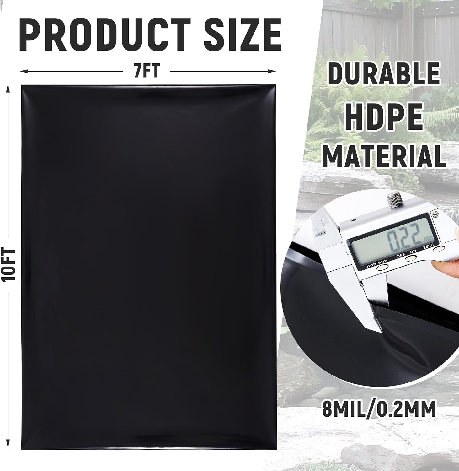 2 Pcs Pond Liner 7 x 10 FT Black HDPE Fish Pond Liners for Outdoor Ponds, UV Resistant Underlayment for Koi Ponds, Pool, Streams Fountains, Garden Waterfall, Easy Cutting