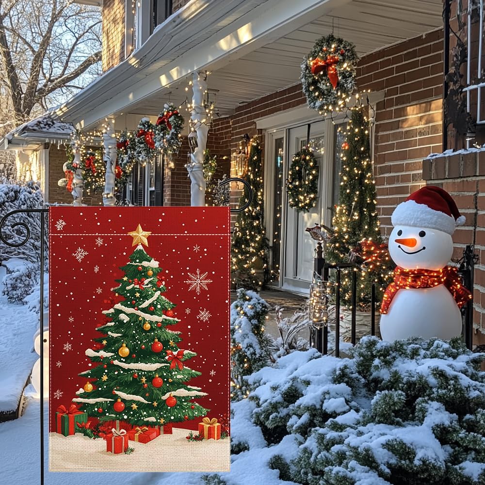 Winter Christmas Tree Garden Flag 12x18 Inch Double Sided Snowflake Xmas Ball Yard Outdoor Flag House Holiday Outside Decoration - Image 8