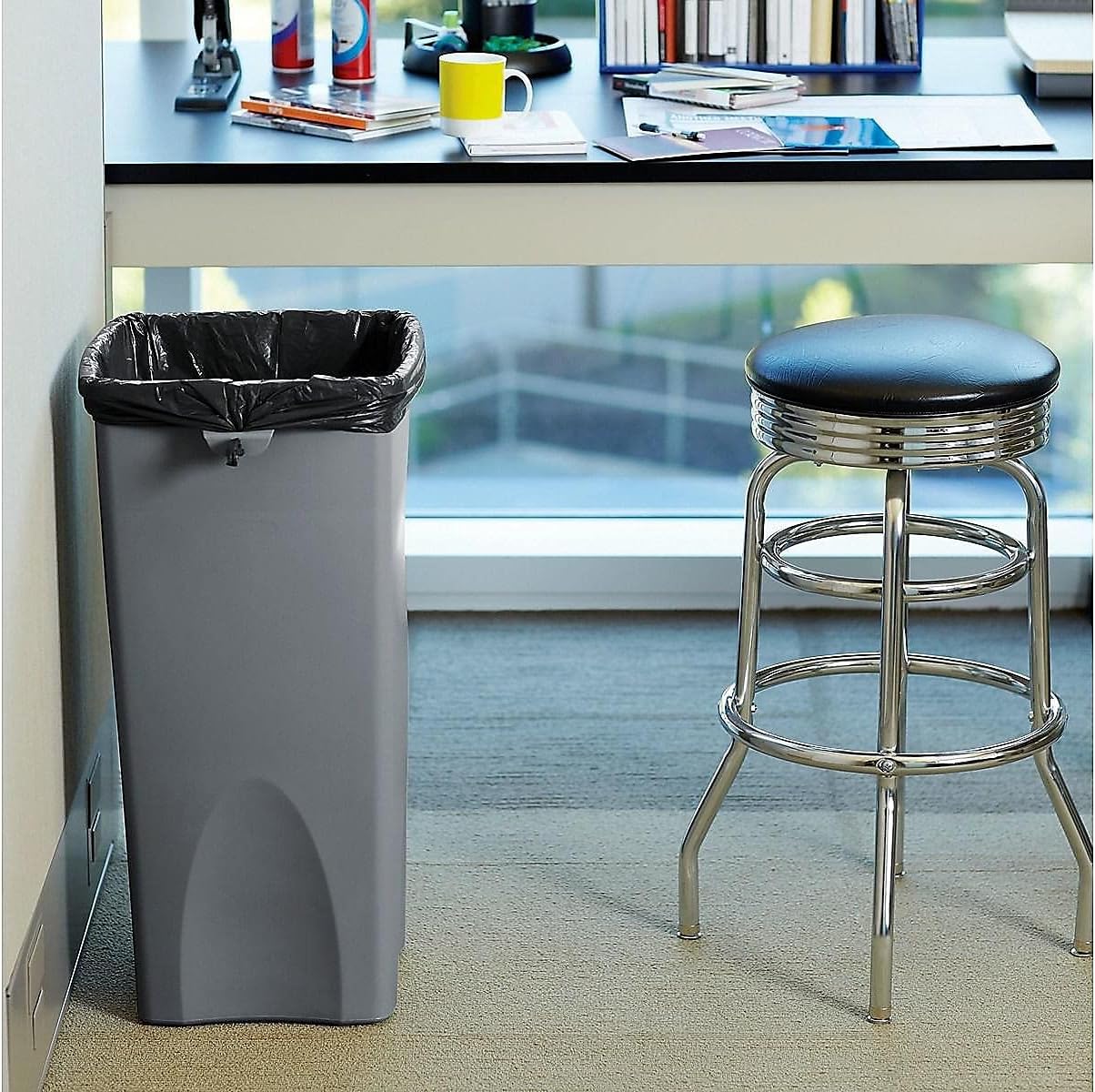 RUBBERMAID COMMERCIAL PRODUCTS GIDDS2-RCP356988GY Untouchable Square Trash Can, Gray, 23 Gallon