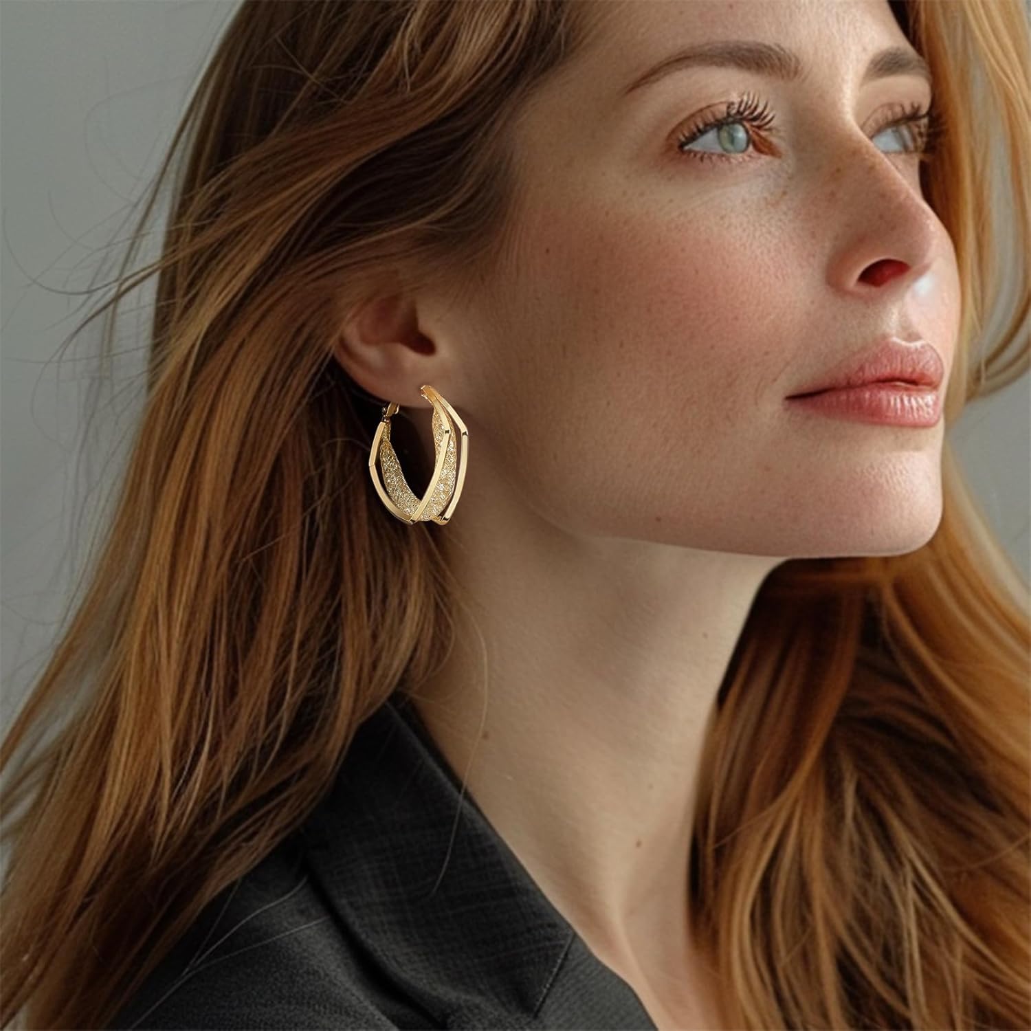 18K Gold Plated Filigree Earrings for Women, Chunky Gold Twisted Hoop Earrings, Disco Earrings for Women,Cubic Zirconia Hoop Dangle Elegant Earrings - Image 2