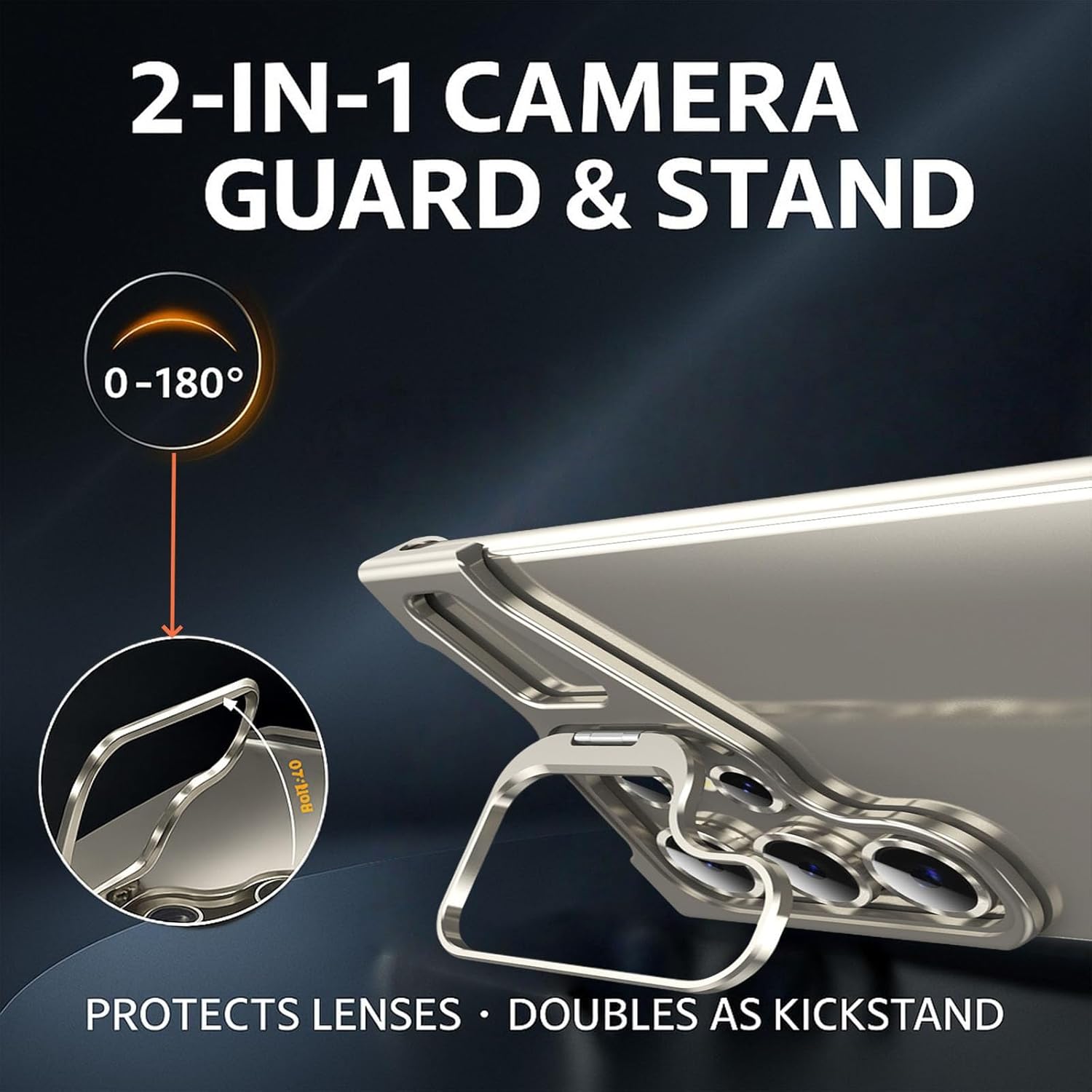 Frameless Metal Case for Samsung Galaxy S25 Ultra, Aluminum Alloy Open Bumper with 2-in-1 Camera Kickstand, Drop-Resistant Corners, Slim Minimalist Design(Silver)