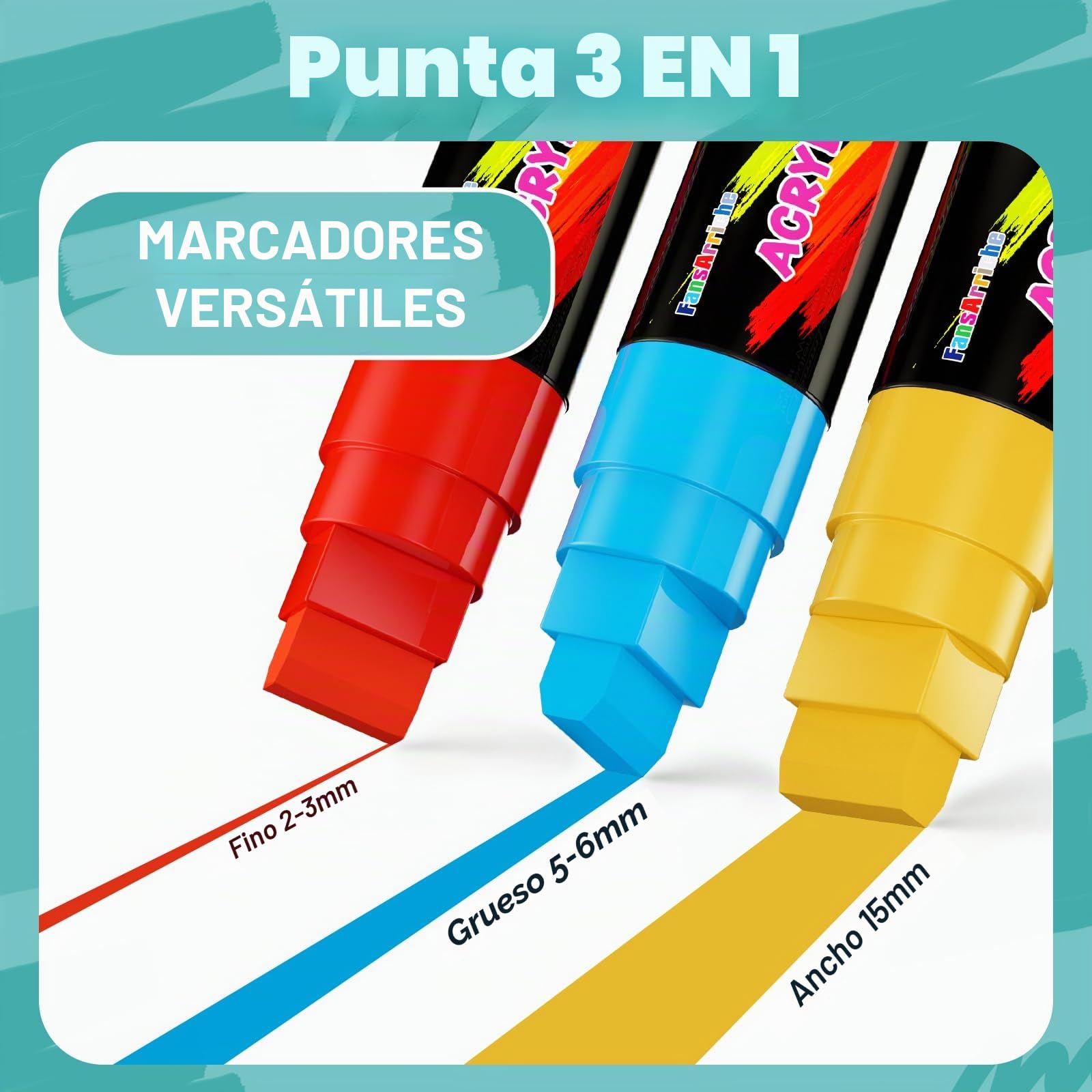 FansArriche Rotuladores Acrílicos, 24 Colores de Punta de Fieltro 15 mm