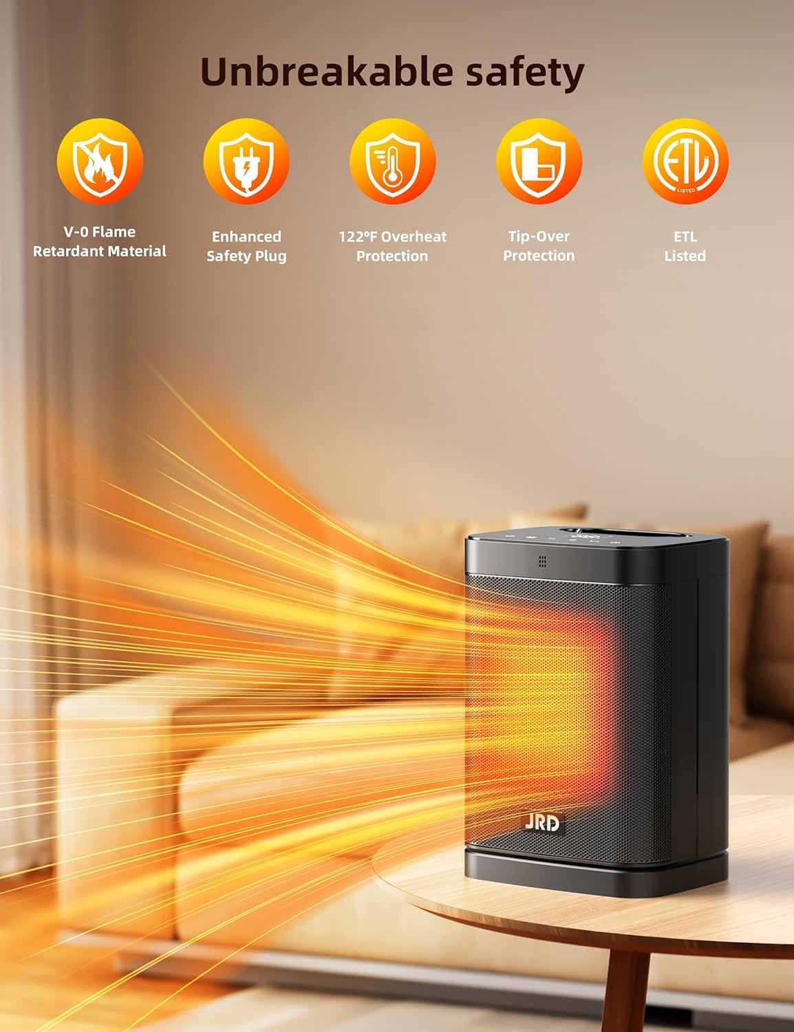 review Space Heater Indoor, JRD 1500W PTC Portable Electric Heater with 80°Oscillation, Thermostat, 12h Timer, Fast Heat, Eco Mode, Remote, Small Quiet Safe Room heater Desk Heater for Office Bedroom Home