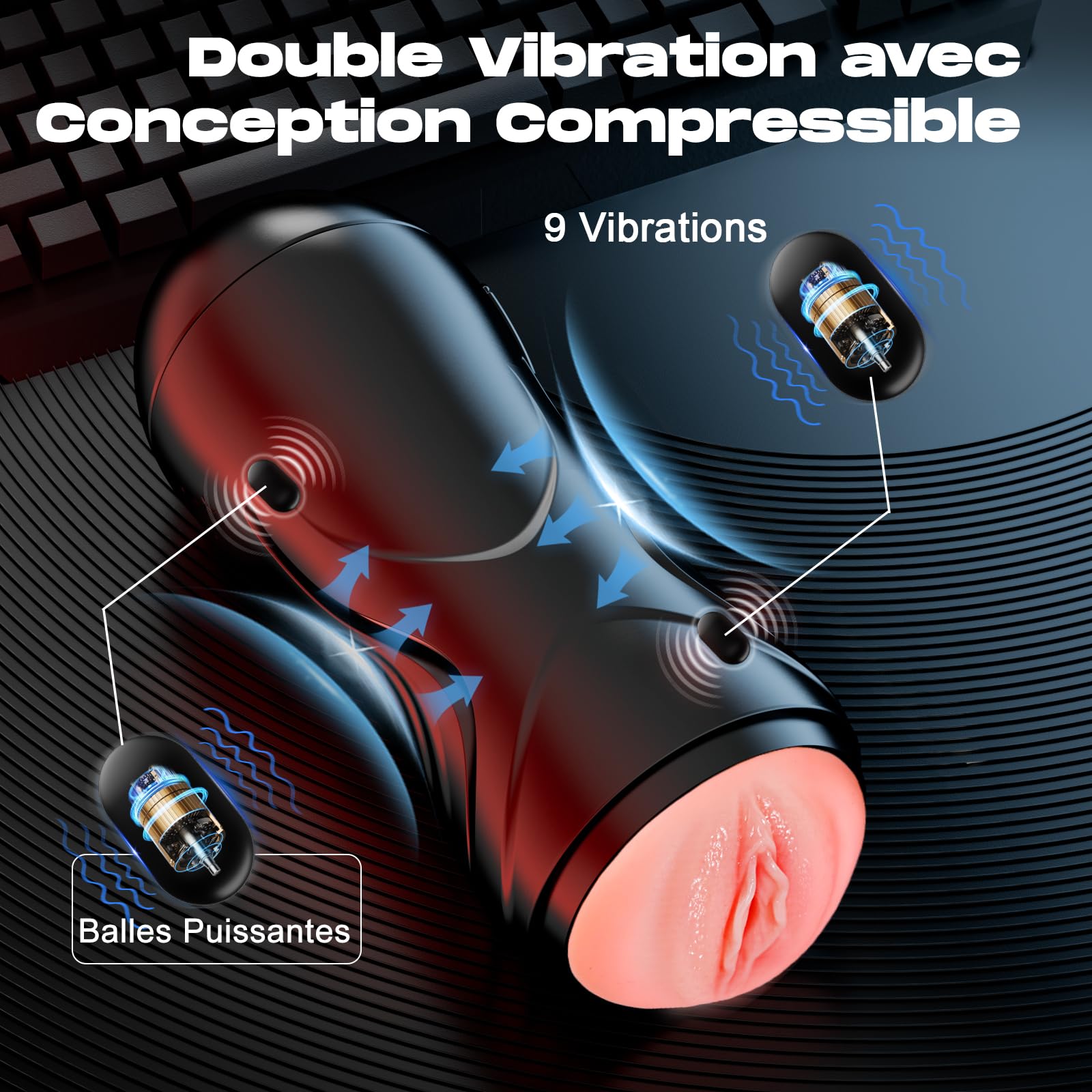 Sex Toýs Homme Masturbateurs Masculins - Sex Toy Masturbâteur Homme Mains Libres avec Vaginette Ultra Réaliste, Masturbateur Sextoy Jouet Adulte avec 9 Modes de Vibration & Double Canal de Vibration