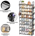 Étagère à chaussures haute à 10 niveaux pour entrée, 30-35 paires, étagère à chaussures en métal avec 5 crochets et poche, organisateur de chaussures robuste