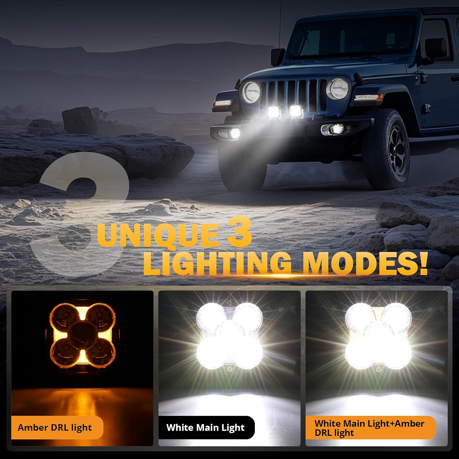 Auxbeam XP-Ultra Series 4.5'' LED Pods, 128W 15200LM Hyper Spotlight Offroad Lights with DRL, Off Road Light Bars Fog Light with Amber Covers, Cube Ditch Lights for Jeep UTV ATV Off Road, Pair