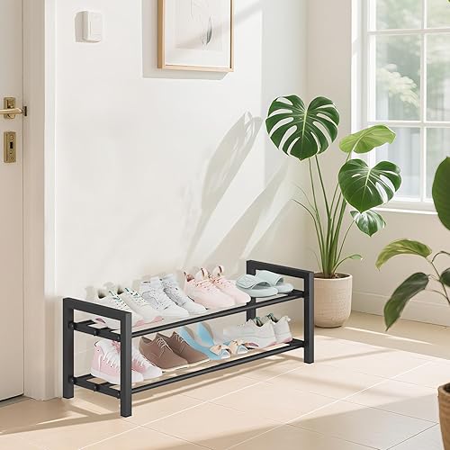 Miniatura 2 de Zapatero expandible de 2 niveles (17.5-30.7 pulgadas)  Estante organizador de zapatos de metal resistente ajustable para armario, entrada, vestíbulo