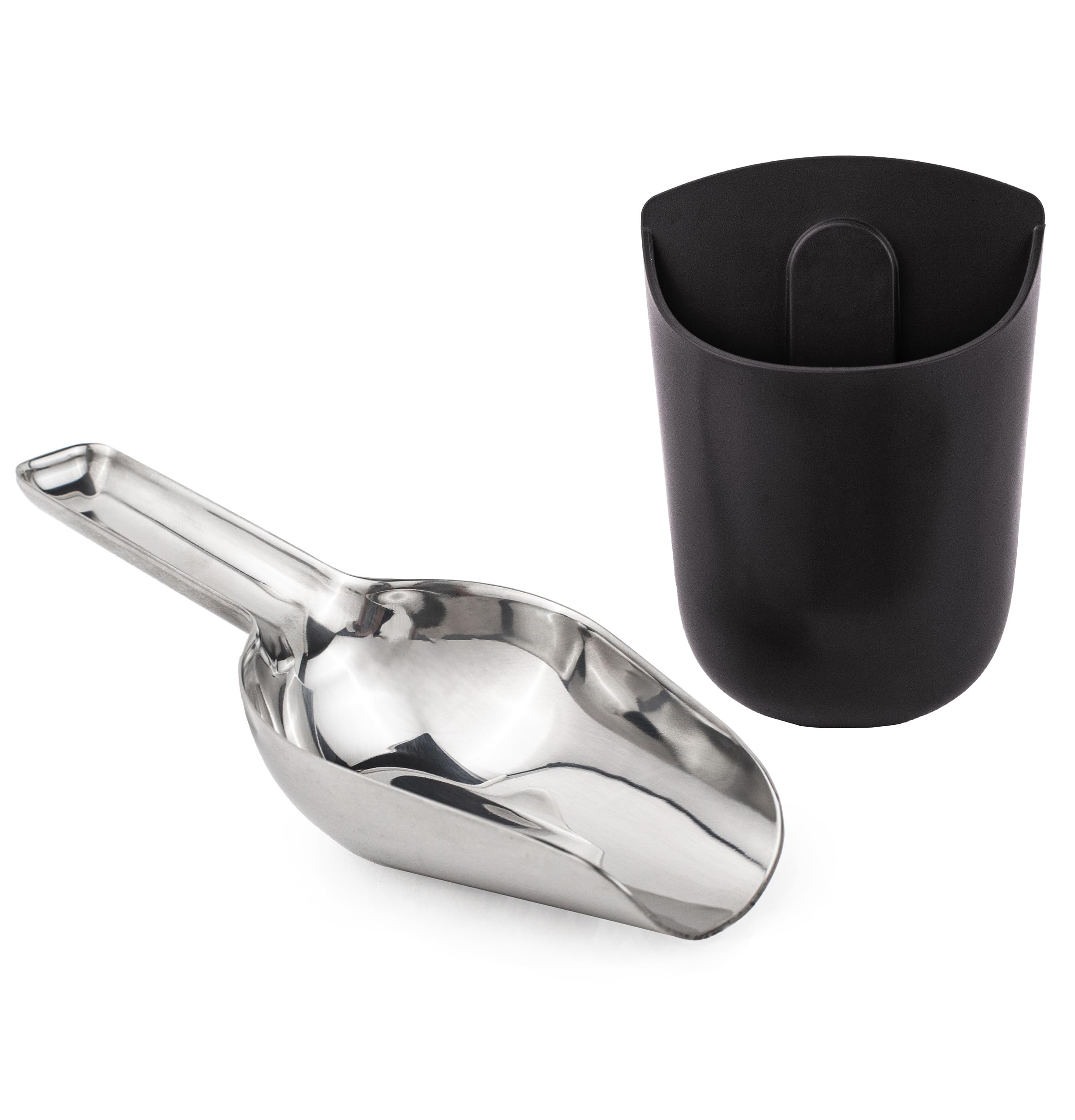 GE Profile Opal Stainless Steel Scoop + Magnetic Holder, Ergonomic Grip, Works with most Opal Nugget Ice Makers, Matte Black