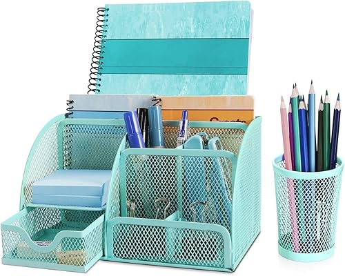 Flexzion Organizador de escritorio para suministros de oficina accesorios de escritorio estante clasificador de mesa juego de soportes para lápices