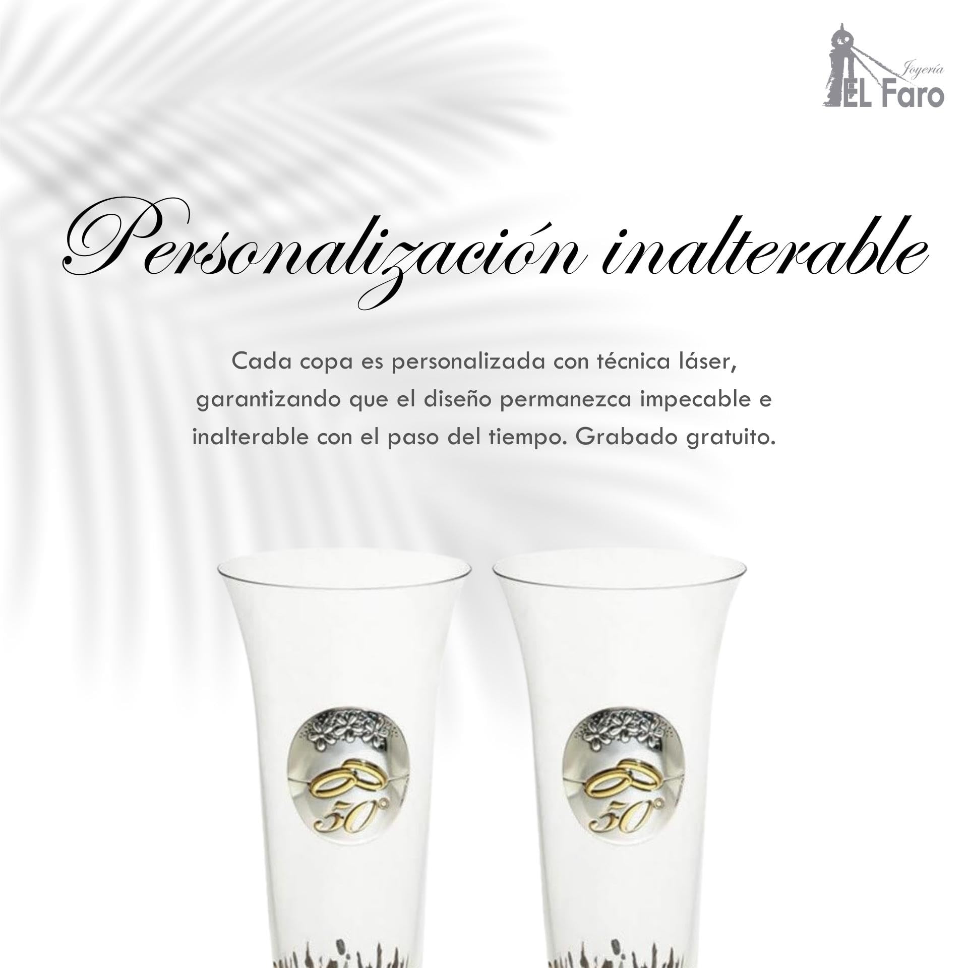 JOYERIA EL FARO Copas 50 Aniversario Bodas de Oro Personalizadas | Cristal de Bohemia de alta resistencia, Estuche premium incluido, Celebra 50 años de amor juntos
