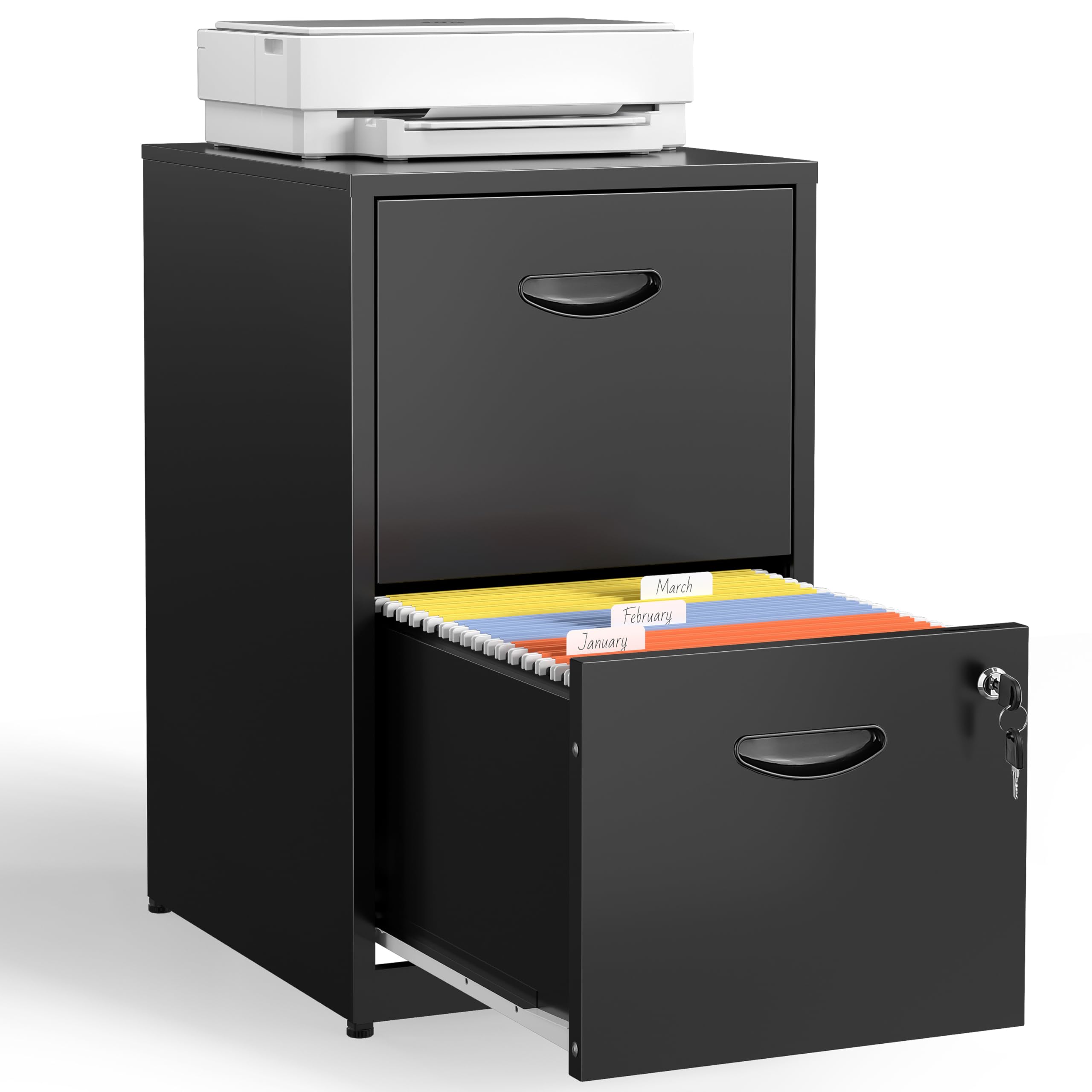 2 Drawer File Cabinet with Lock,Black Metal Filing Cabinets,Vertical Locking File Cabinet Fit Hanging Files, Letter,File Box and A4 Documents (Black)