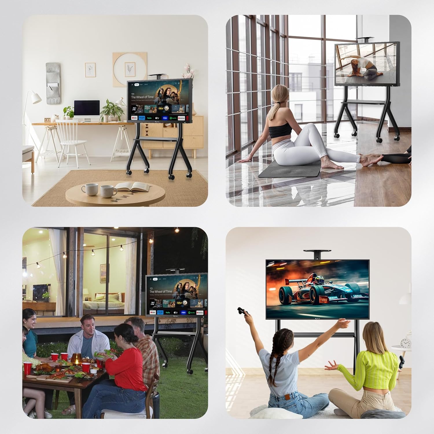 Sylvox Rolling TV Stand for 43-55 Inch Outdoor TVs, Mobile TV Cart Floor TV Stand Max Load 88LBS, 360° Locking Wheels, Max VESA 700x500mm, Not Suitable for Outdoor TVs More Than 55 inches