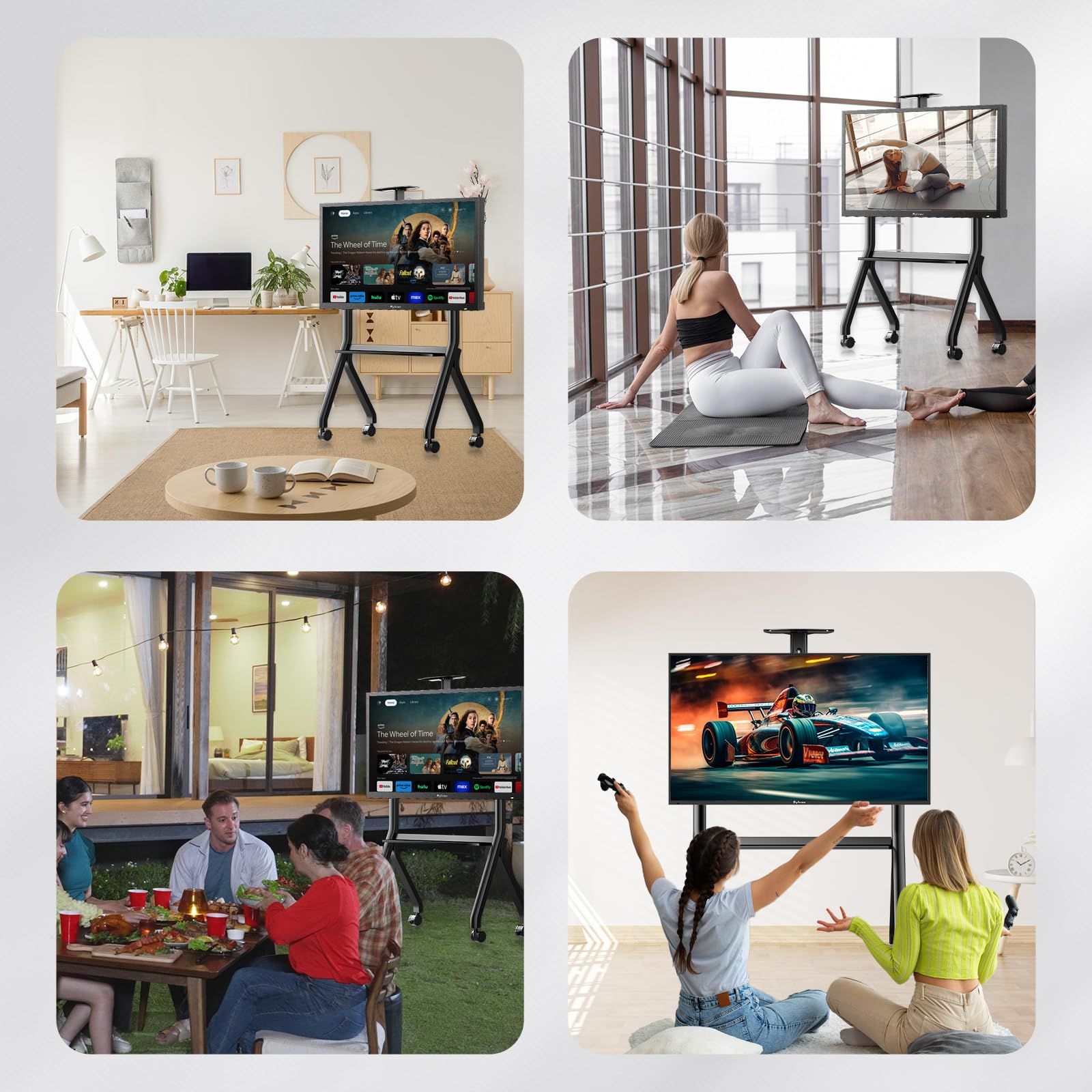 Sylvox Supporto TV con Ruote, Televisore per 42-55" - Carico Massimo: 40 kg/88 lbs - Ruote Bloccabili a 360° - VESA Massimo 700 x 500 mm - per Esterni, Appartamenti, Uffici, Casa