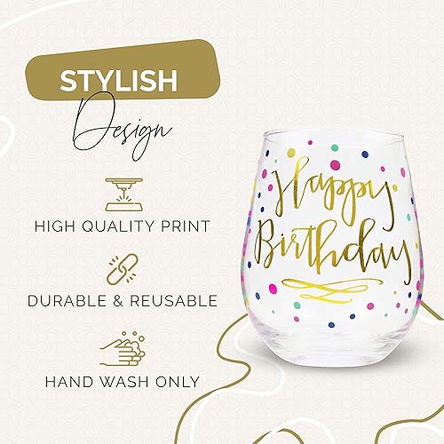 Miniatura 2 de Your Dream Party Shop Copa de vino de feliz cumpleaños, 22 onzas, sin tallo con impresión dorada, regalo para adultos y mujeres, tazas de feliz