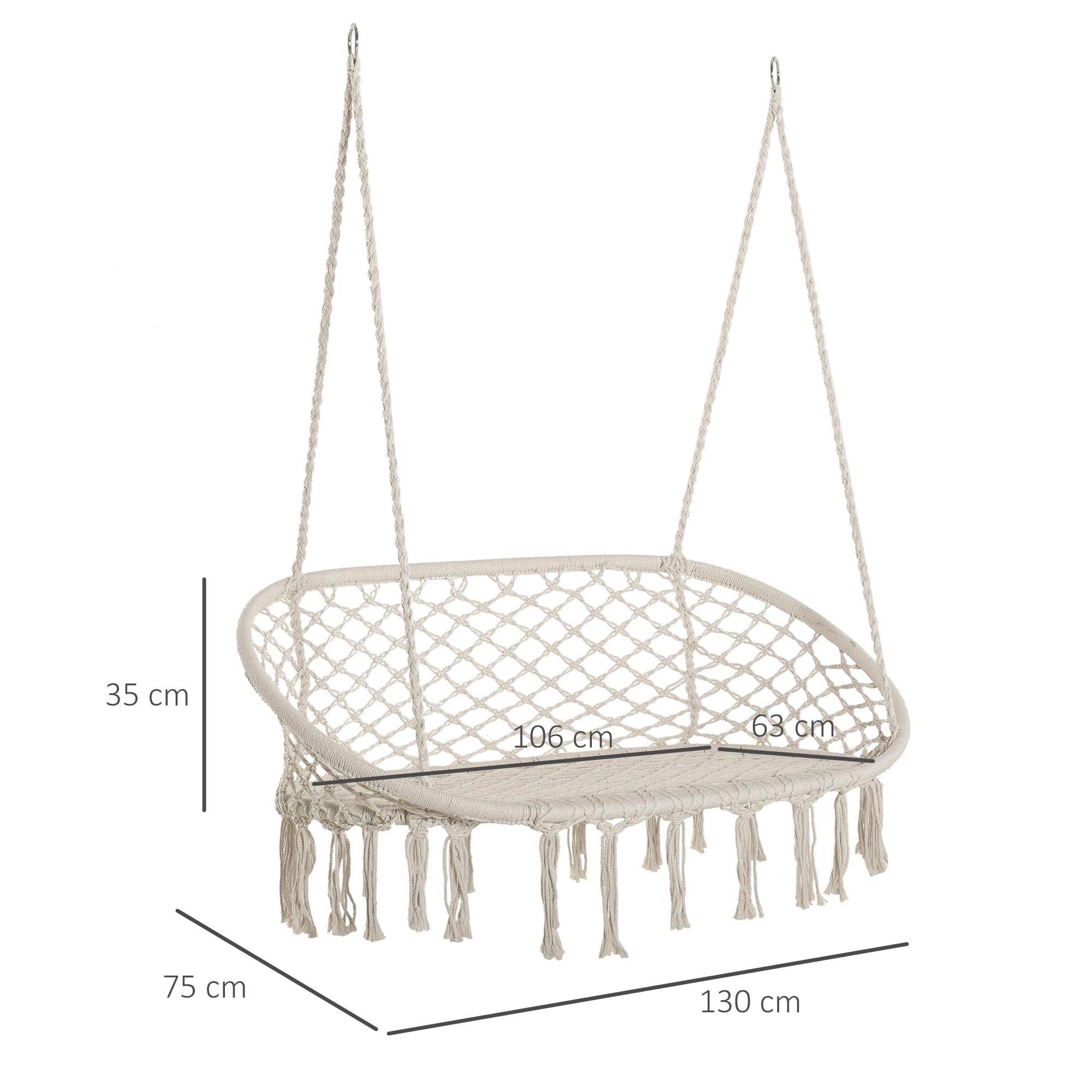 Outsunny Amaca a Dondolo da Giardino e Casa a 2 Posti, Telaio Metallo e Seduta Cotone 130x75x35cm, Bianco Crema