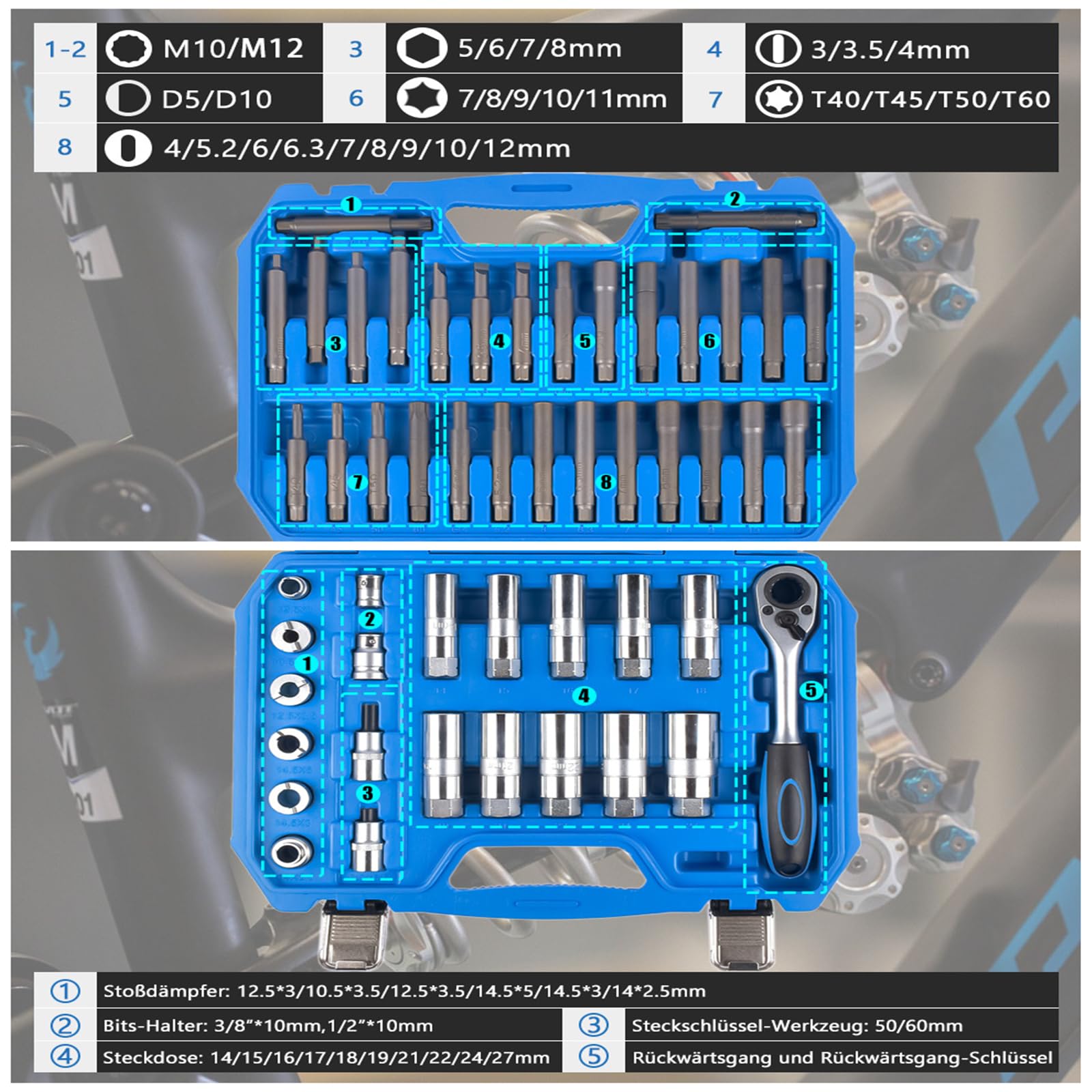 Bisenya 50Pcs Ammortizzatore Socket Chiave Set Ammortizzatore Nut Removal Tool Compatibile con V-W Hon-da Fo-rd Citr-oen