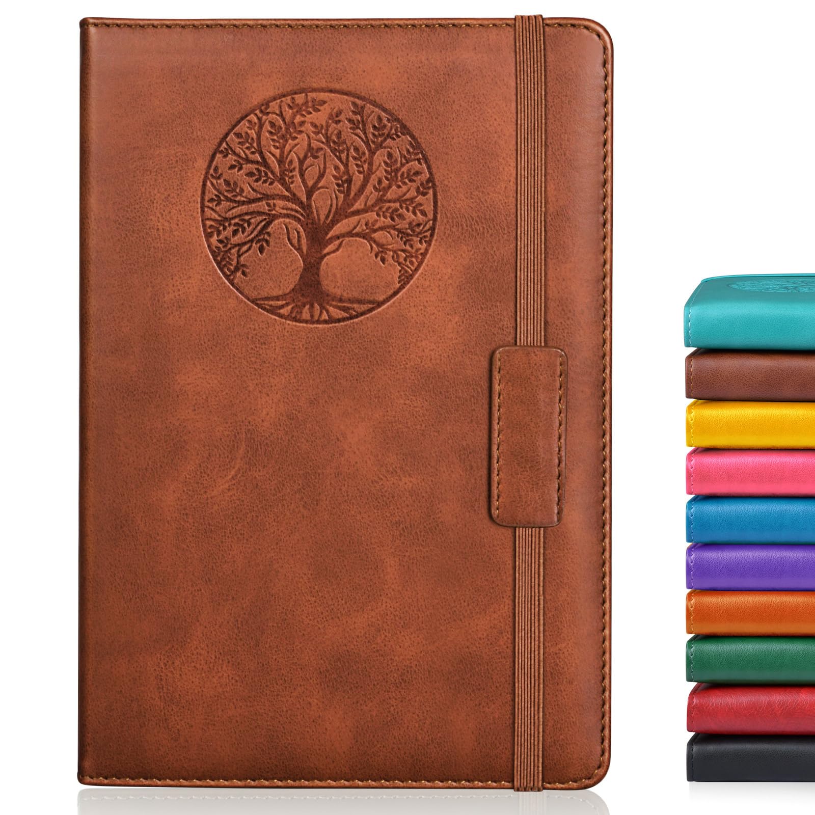 Biuwory Dotted Journal Notebook for Women Men, 160 Pages Hardcover Dot Grid Notebooks for Work, School & Travel, Leather Journals for Writing, Bullet Journaling 5.7"×8.3" (Brown)