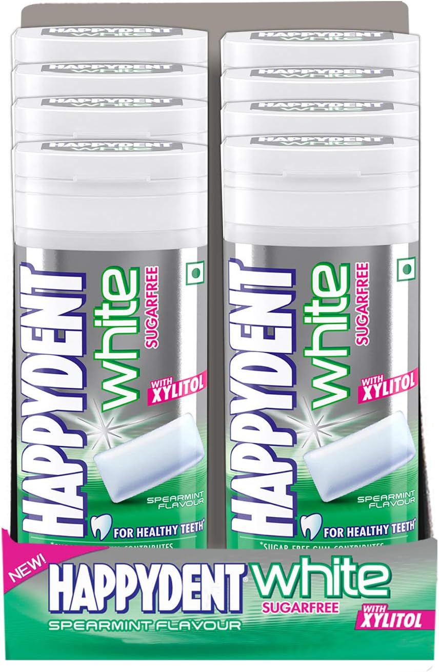 White, Xylitol Sugarfree Spearmint Flavour,Chewing Gum Bottle Pack,of 8 193.6 G NET Weight 24.2 G Each