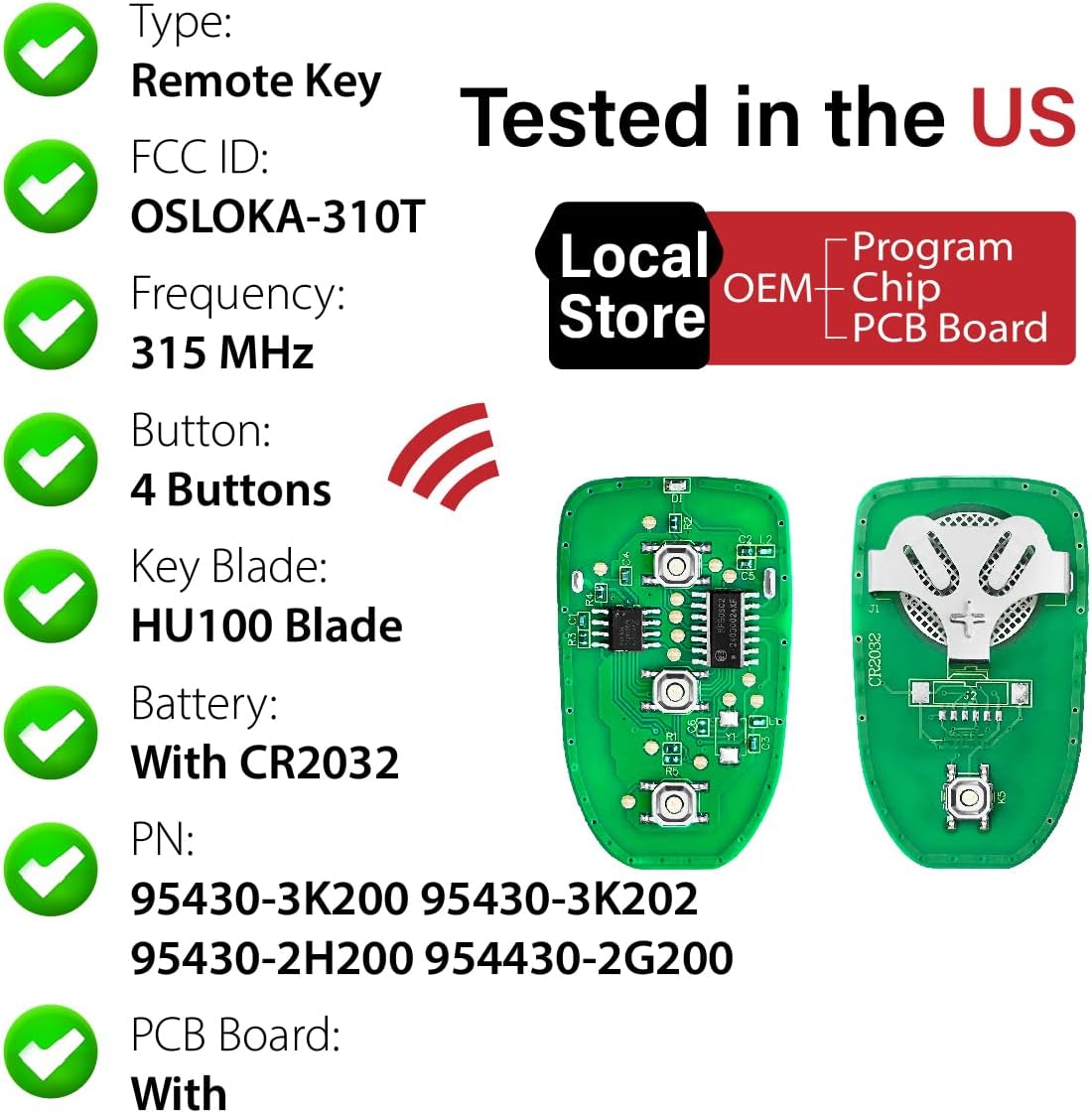 2 Keylessbest Replacement for 2007 2008 2009 2010 Hyundai Sonata Elantra Sedan Kia Optima Key Fob Remote Control OSLOKA-310T 4 Buttons 315MHz