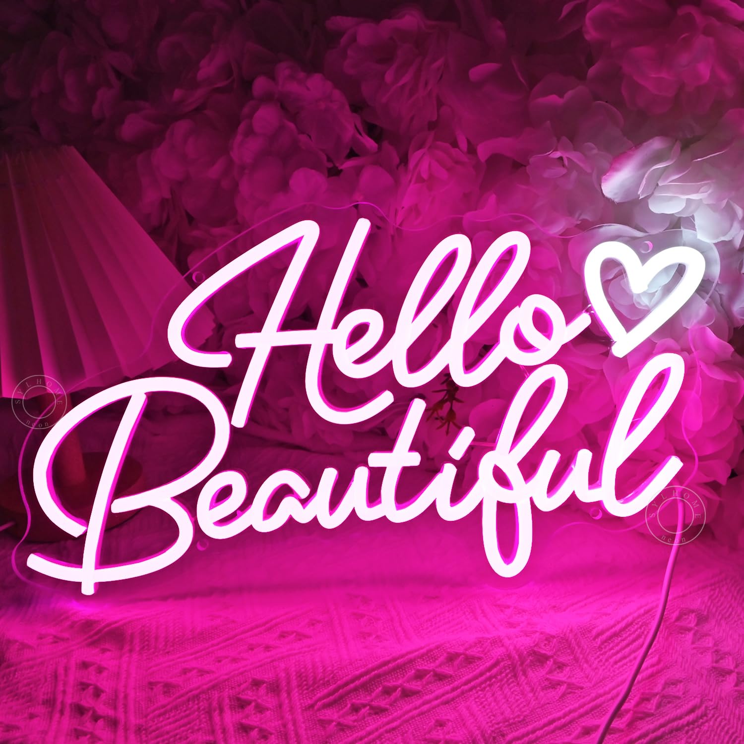 SYLHOME Hello Beautiful Led Neon Light Sign Pink Girls Bedroom Wall Decor — image 1