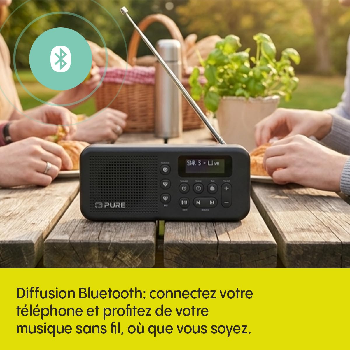 Pure Elan Move Radio numérique portable DAB+ & FM avec Bluetooth 5.3, Radio de poche ultra-compact avec batterie jusqu'à 16 heures, radio portable avec prise casque et écran LCD – Noir