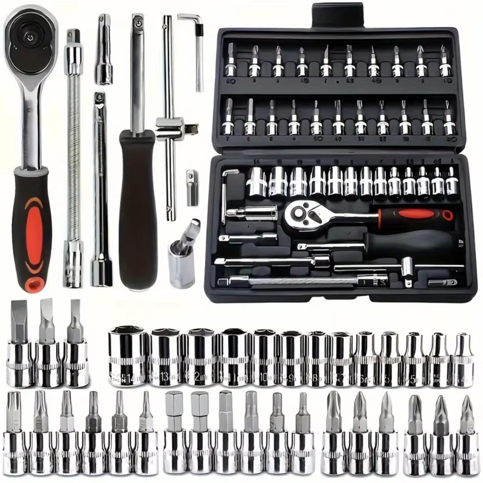 Set attrezzi da officina 46pcs Kit Di Strumenti Di Riparazione Auto Chiave A Cricchetto Cassetta Degli Attrezzi Per Macchinisti E Appassionati Strumenti Di Riparazione Utensili Manuali