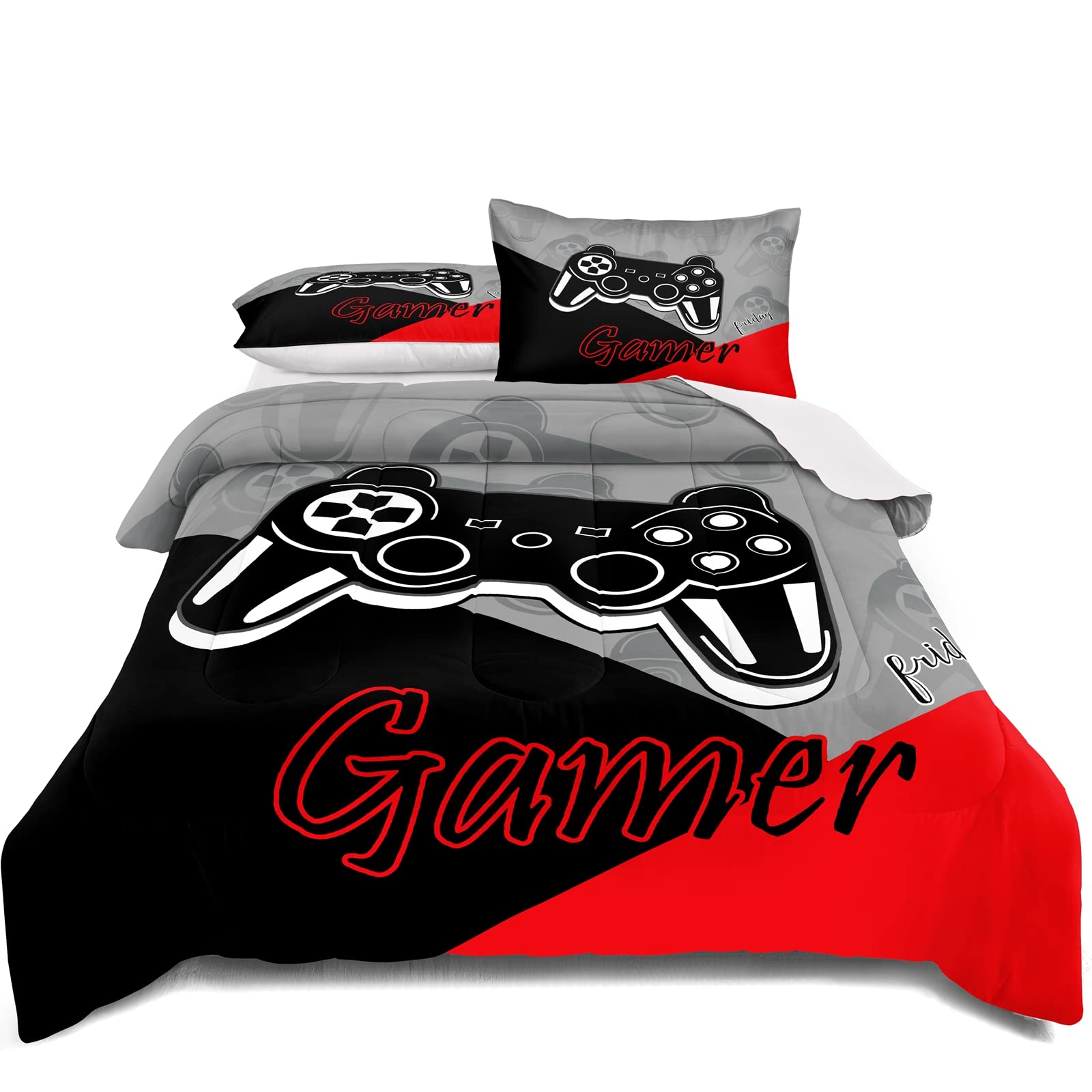 lris Bedding Gaming Bedding Set Queen Size Game Comforter Set for Boys Girls Kids Teens Soft Microfiber Colorful Modern Buttons Video Game Bedding