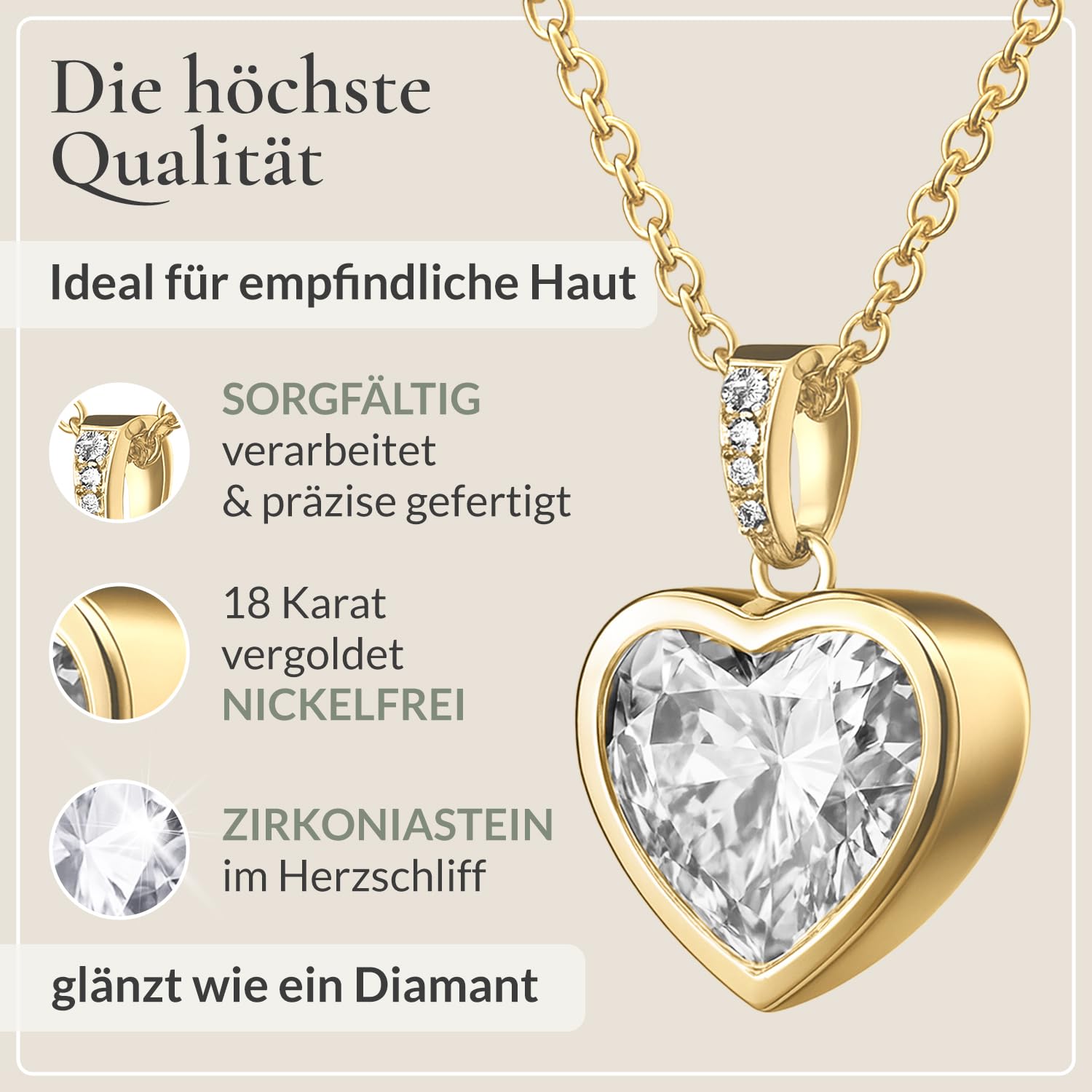 Hannah's Treasures Halskette Damen Silber 925 mit Herzanhänger [auch in Gold erhältlich] Silber Rhodiniert | Silberkette Damen 925 mit Anhänger | Necklace