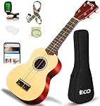 Soprano Ukulele Beginner Kit 21 Inch Ukelele w/Free Online Lesson Case Strap Tuner Strings Picks, Fast to Learn