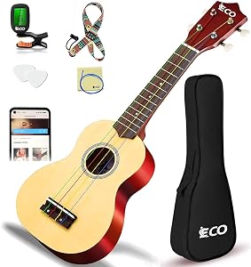Soprano Ukulele Beginner Kit 21 Inch Ukelele w/Free Online Lesson Case Strap Tuner Strings Picks, Fast to Learn