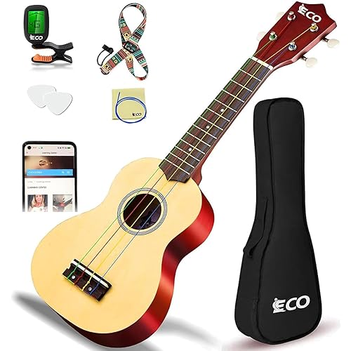 Soprano Ukulele Beginner Kit 21 Inch Ukelele w/Free Online Lesson Case Strap Tuner Strings Picks, Fast to Learn