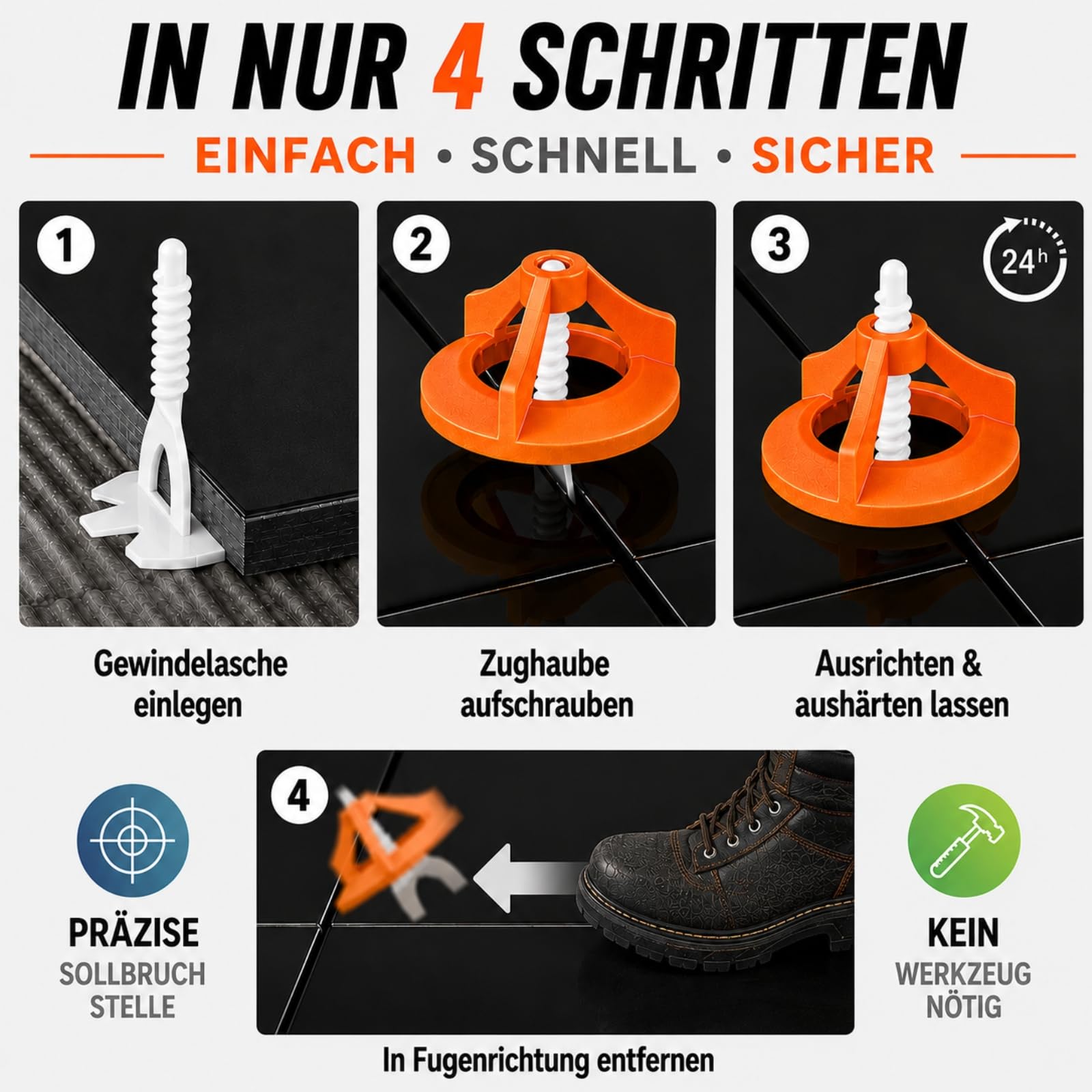 CRAFOX® Sistema de Nivelación de Azulejos 2mm SET | 150x Clips de Nivelación & 100x Tapas de Tracción Reutilizables | 250 Piezas | Herramientas para Alicatado | Niveladores de Azulejos 2mm