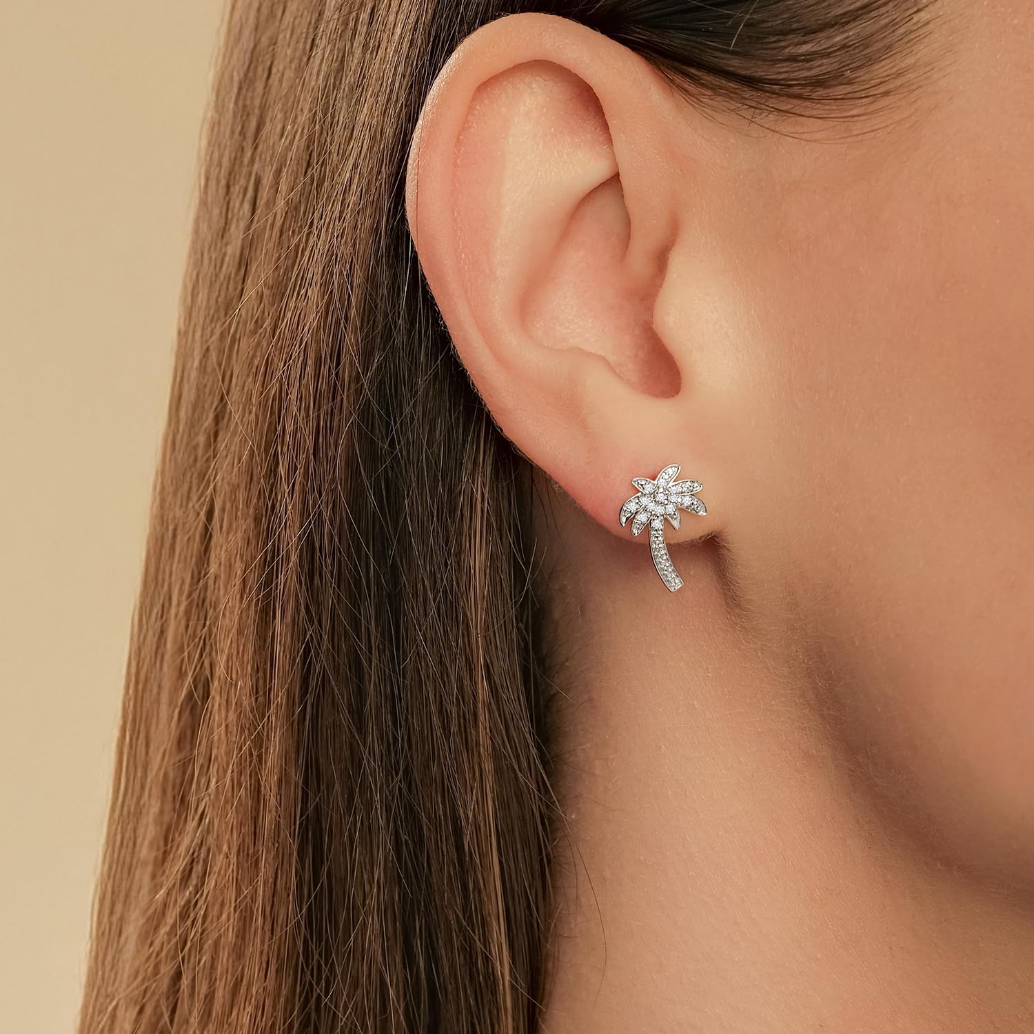 Cali Trove 1/20 ct Natural Diamond Palm Tree Earrings for Women | Studs in 925 Sterling Silver, Yellow Gold Vermeil & Rose Gold Vermeil | Holiday Accessories | Gifts & Silver Ear-pieces