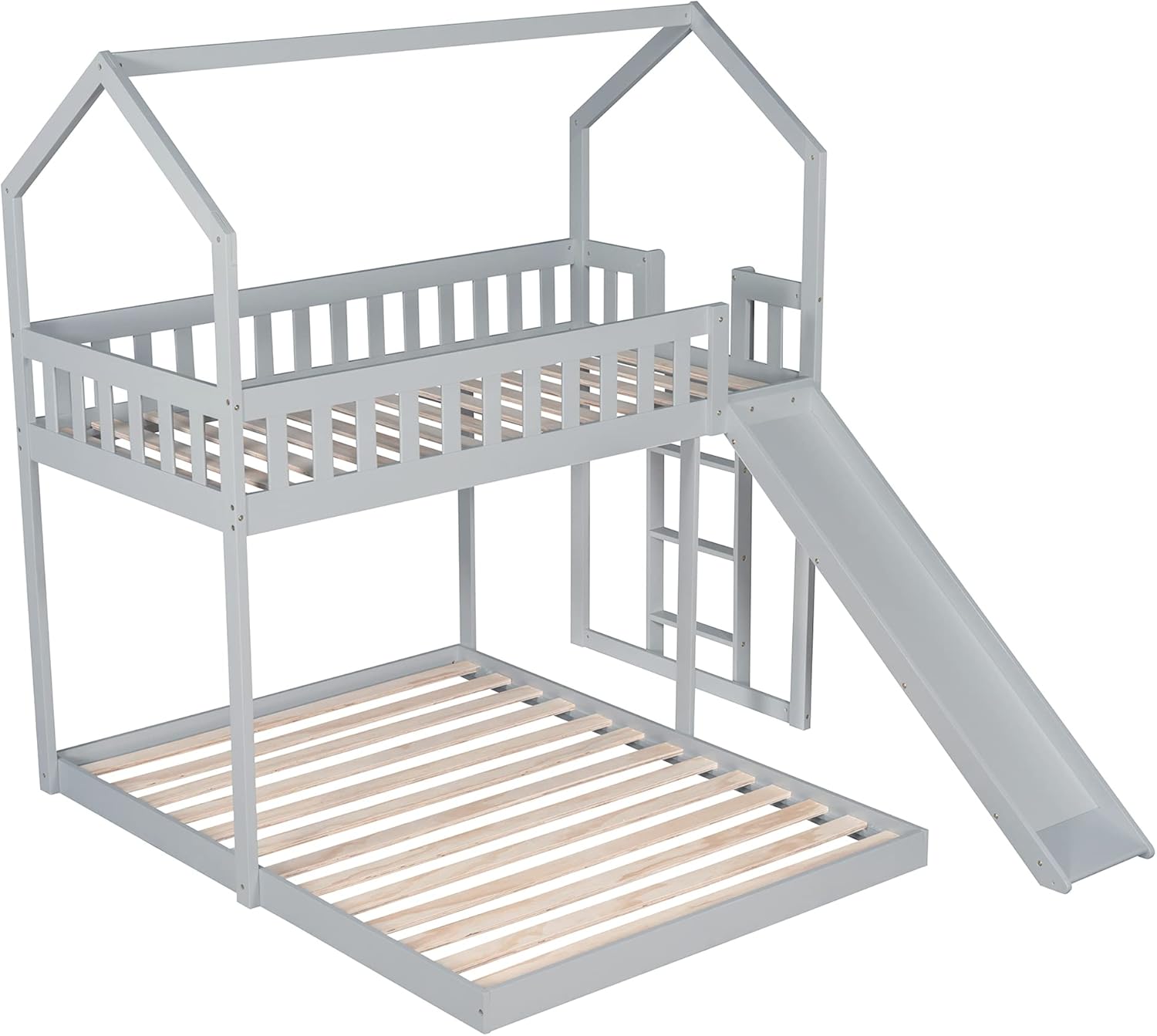 Tensun Wood Twin Over Full Bunk Bed with Slide, House Bunk Bed with Roof, Built-in Ladder and Full-Length Guardrail for Bedrooms, Boys/Girls, Kids, Toddlers and Teens, No Box Spring Needed, Grey Tensun Wood Twin Over Full Bunk Bed with Slide, House Bunk Bed with Roof, Built-in Ladder and Full-Length Guardrail for Bedrooms, Boys/Girls, Kids, Toddlers and Teens, No Box Spring Needed, Grey