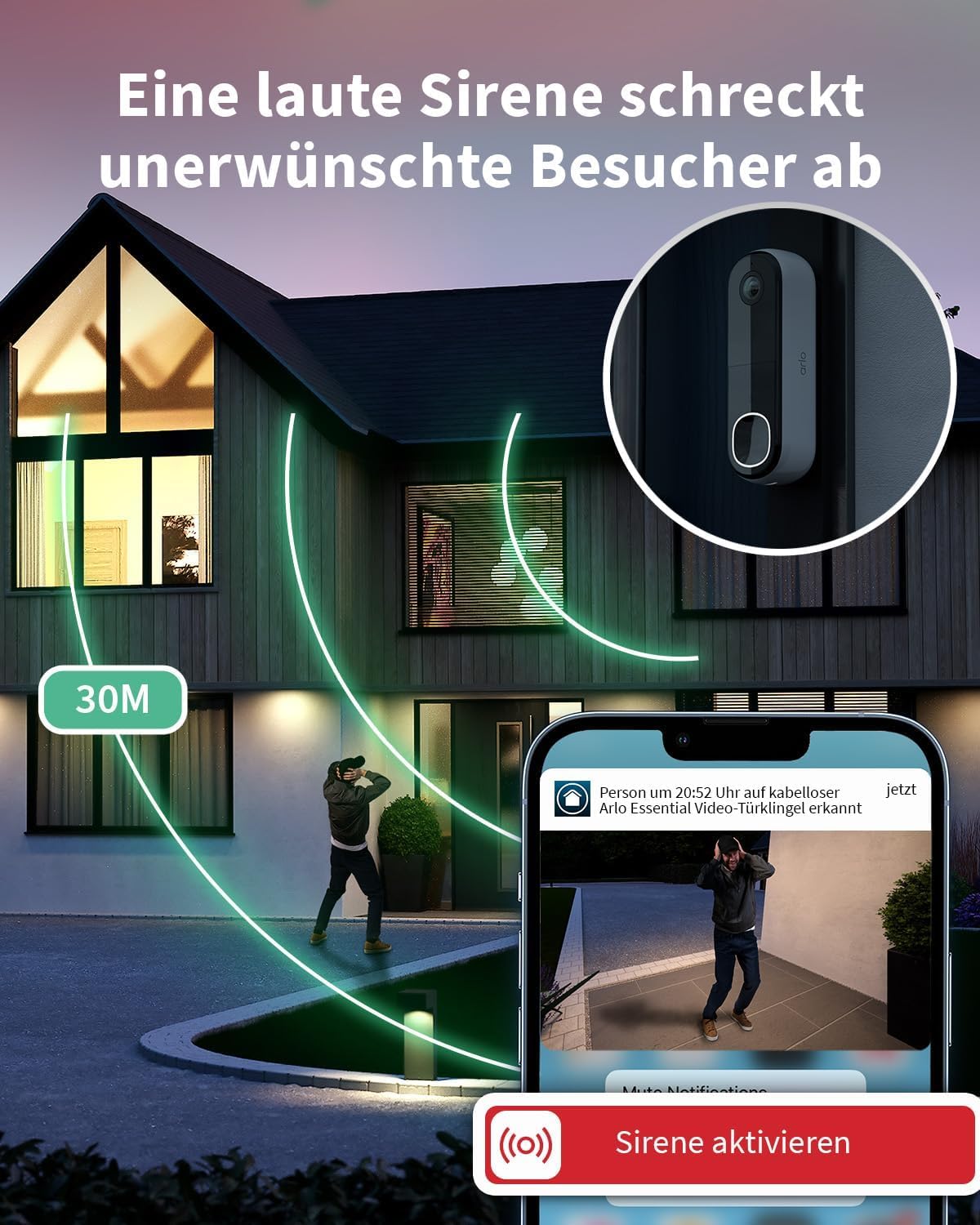 Arlo 2K HD Video Türklingel Mit Kamera & Türgong Kabellos, WLAN Doorbell, Bewegungsmelder, 2-Wege-Audio, Ring Sirene, Haustür Nachtsicht, Smart, Alexa Kompatibel + Arlo Secure Plan Testzeitraum