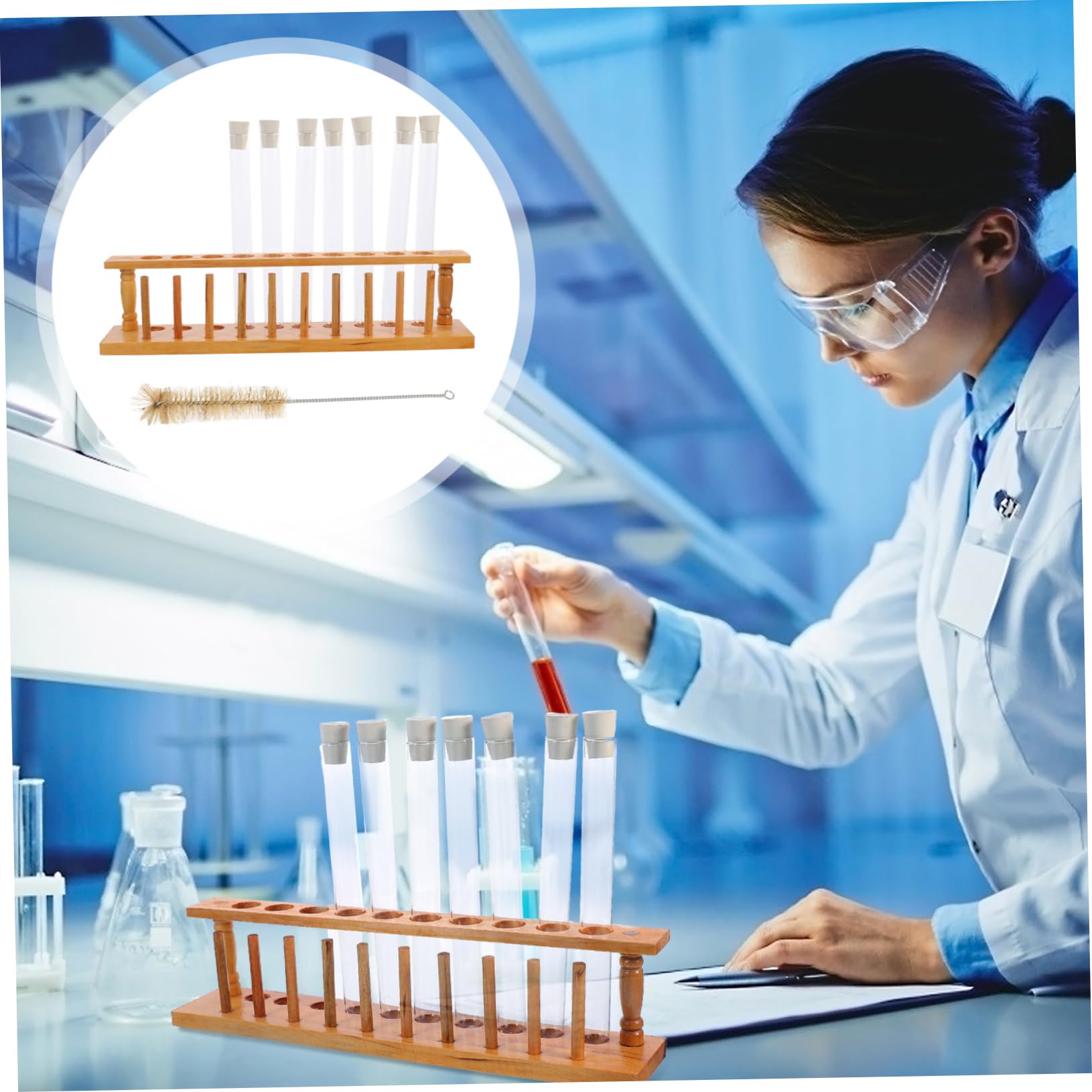 Ciieeo Tubo De Ensayo Con Tapa Kit De 10 Tubos Soporte De Madera Ideal Para Química