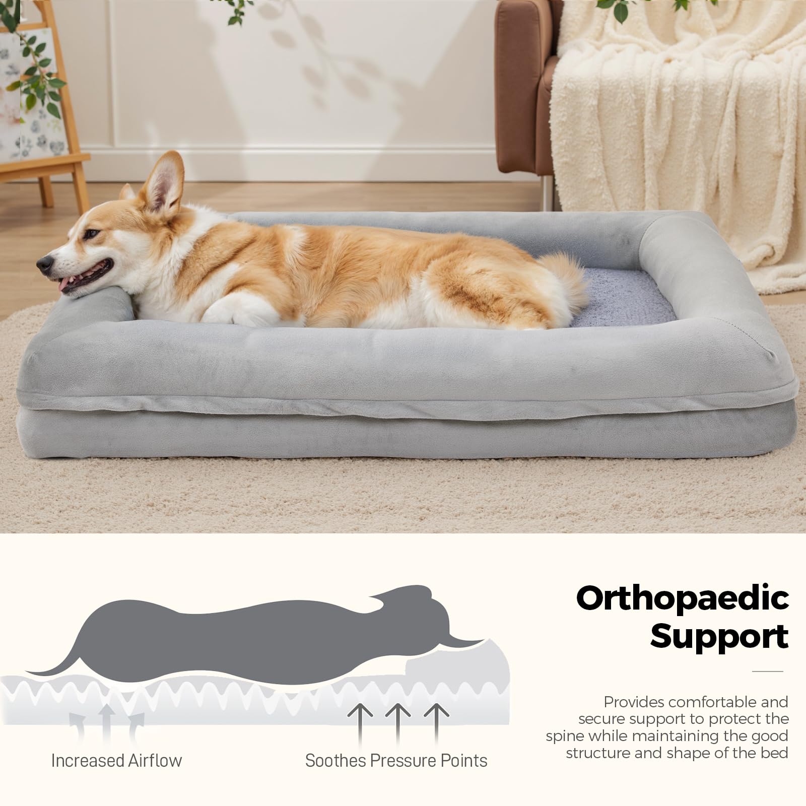 The Fellie Large Dog Bed, Orthopedic Dog Beds with Removable Washable Cover, Memory Foam Dogs Sofa with Non-Skid Bottom - Image 2